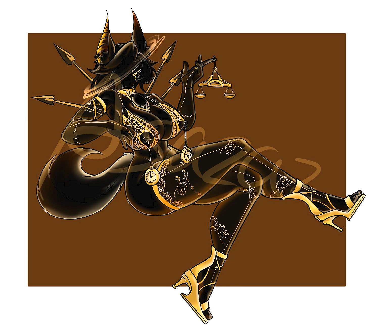 asazaz12 nsfw (artist), breasts, cat ears, female, floating, gold bikini, gold lingerie, heels, huge breasts, humanization, humanized, lingerie, rule 63, sinister (skibidi toilet multiverse), sinister (skibidi toilet), sinister clock (skibidi toilet), skibidi toilet, skibidi toilet multiverse, thick thighs, titan clockman (skibidi toilet multiverse)