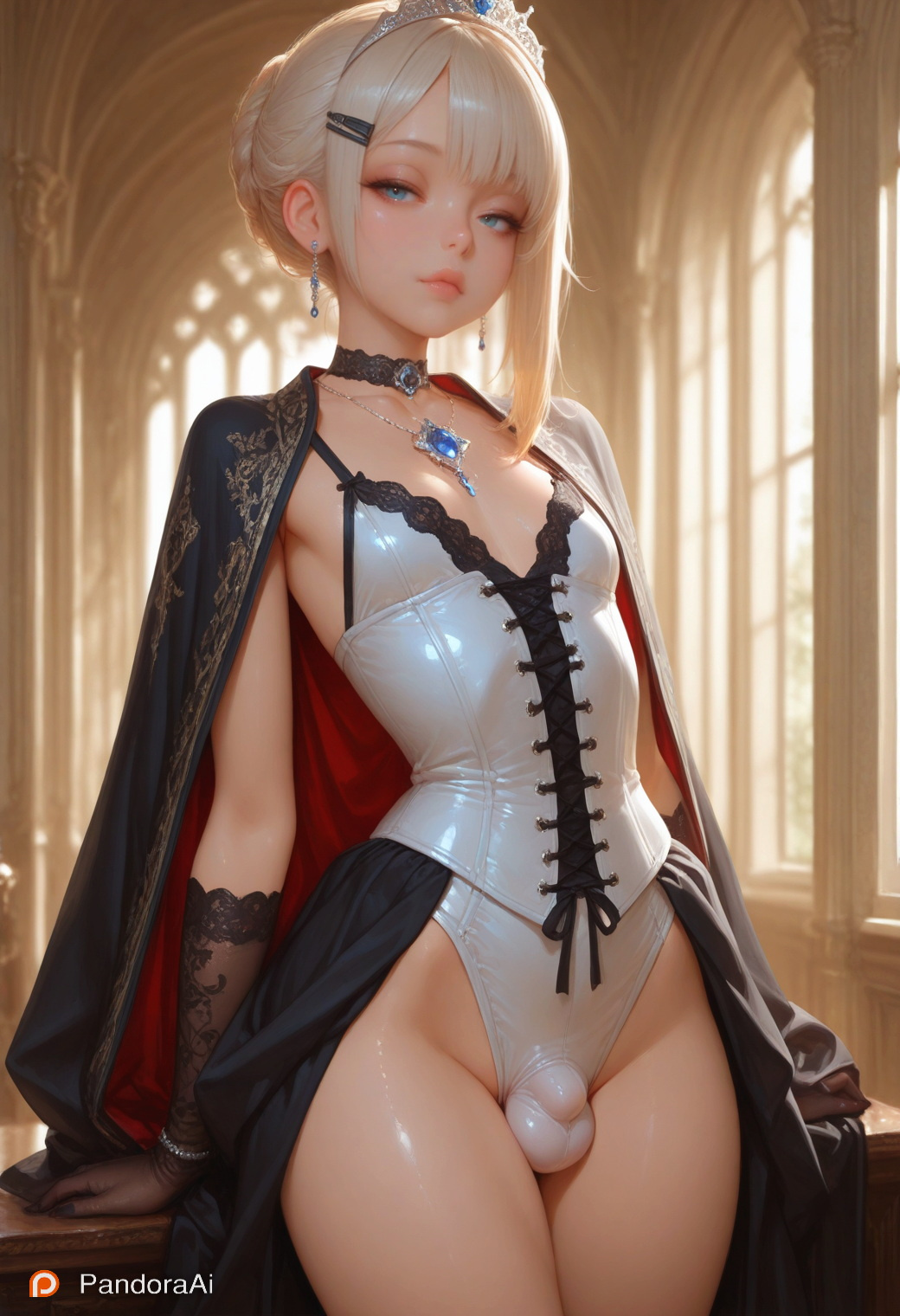 1boy, 1femboy, ai generated, artist name, artist upload, balls, balls bulge, big balls, big hips, big thighs, blonde hair, boy, braided bun, breasts, brush, choker, cock, corset, crown, curvy, curvy body, curvy figure, curvy hips, curvy thighs, cute, cute expression, cute eyes, cute face, cute male, dress, elegant, eyebrows, eyeshadow, femboy, femboy focus, femboy only, feminine male, flaccid, flaccid penis, flat chest, flat chested, gem, gloves, hair, hair bun, hair ornament, half naked, half-closed eyes, half-dressed, hi res, hips, huge balls, huge hips, huge thighs, jewelry, lingerie, lips, lipstick, magic, makeup, male, male only, more at source, pale, pale body, pale skin, pale-skinned femboy, pale-skinned male, pandora, patreon, penis, penis bulge, princess, robe, seductive, seductive eyes, seductive look, seductive pose, sexy, sexy body, sexy clothing, sexy pose, skinny, skinny waist, skirt, slim waist, small breasts, smooth balls, smooth skin, soft lighting, standing, tagme, testicles, thick hips, thick thighs, tiara, tiny breasts, tiny penis, tiny waist, trap