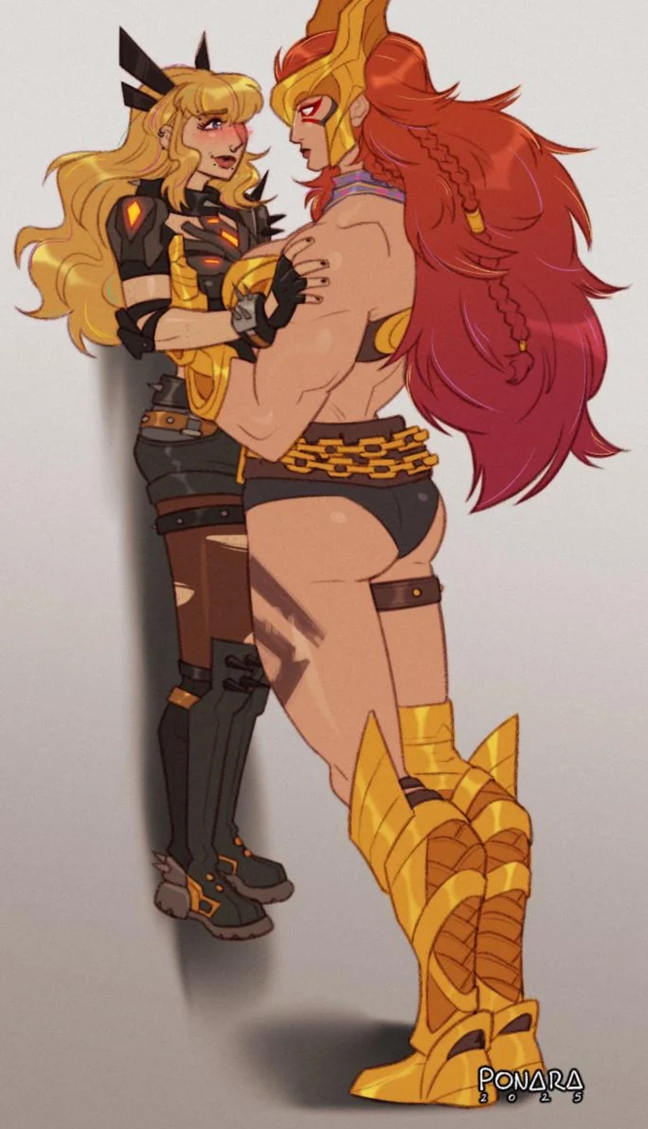 2girls, angela (aldrif odinsdottir), big dom small sub, blonde hair, carrying, female, female only, how to talk to short people, magik (illyana rasputin), magik (marvel rivals), marvel, marvel comics, marvel rivals, meme, muscular, muscular female, pansexual, pinned, ponara, red hair, shorter female, size difference, taller female, thor (series), x-men, yuri