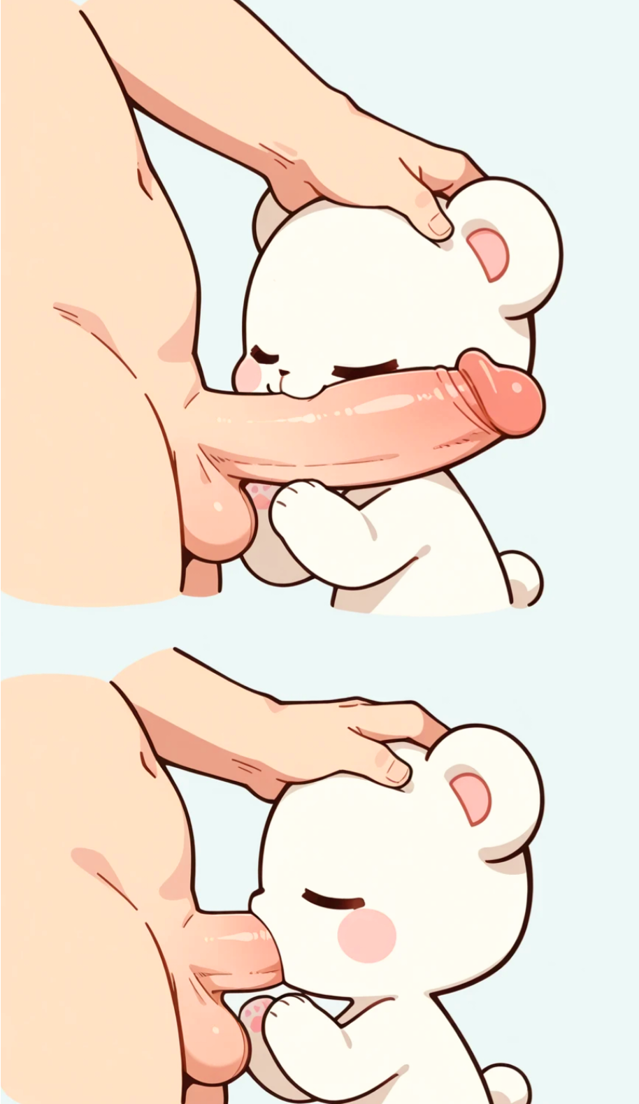 :3, 1boy, 1girls, 2d, adorable, ai generated, bear, blowjob, blush, blush stickers, cute, duo, fellatio, female, genitals, handjob, hug, human, human male, humanoid, living plushie, male, male pov, male/female, mammal, milk (milkmochabear), milkmochabear, plushie, plushophilia, pov, sex, tagme, teddy bear, ursid, white body