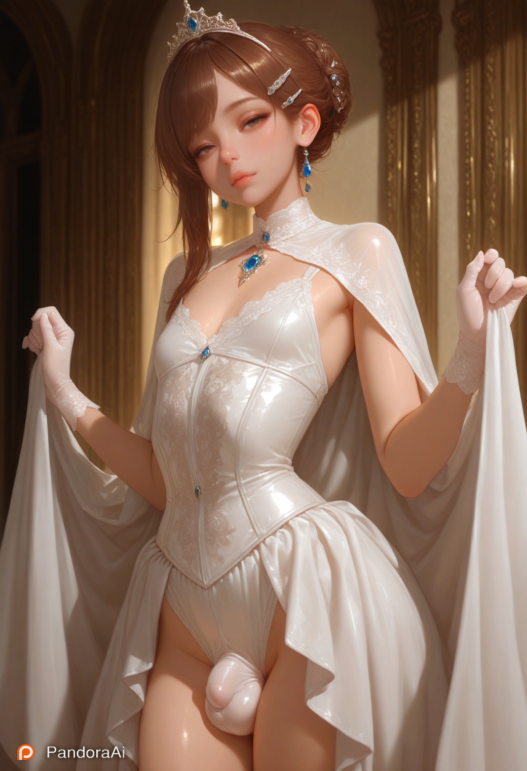 1boy, 1femboy, ai generated, artist name, artist upload, balls, balls bulge, big balls, big balls small penis, big hips, big testicles, big thighs, boy, braided bun, breasts, brown hair, brush, choker, cock, corset, crown, curvy, curvy body, curvy figure, curvy hips, curvy thighs, cute, cute expression, cute eyes, cute face, cute male, dress, elegant, eyebrows, eyeshadow, femboy, femboy focus, femboy only, feminine male, flaccid, flaccid penis, flat chest, flat chested, gem, gloves, hair, hair bun, hair ornament, half naked, half-closed eyes, half-dressed, hi res, hips, huge balls, huge hips, huge thighs, jewelry, lingerie, lips, lipstick, magic, makeup, male, male only, more at source, pale, pale body, pale skin, pale-skinned femboy, pale-skinned male, pandora, patreon, penis, penis bulge, princess, robe, seductive, seductive eyes, seductive look, seductive pose, sexy, sexy body, sexy clothing, sexy pose, skinny, skinny waist, skirt, slim waist, small breasts, smooth balls, smooth skin, soft lighting, standing, tagme, testicles, thick hips, thick thighs, tiara, tiny breasts, tiny penis, tiny waist, trap, white skinned male