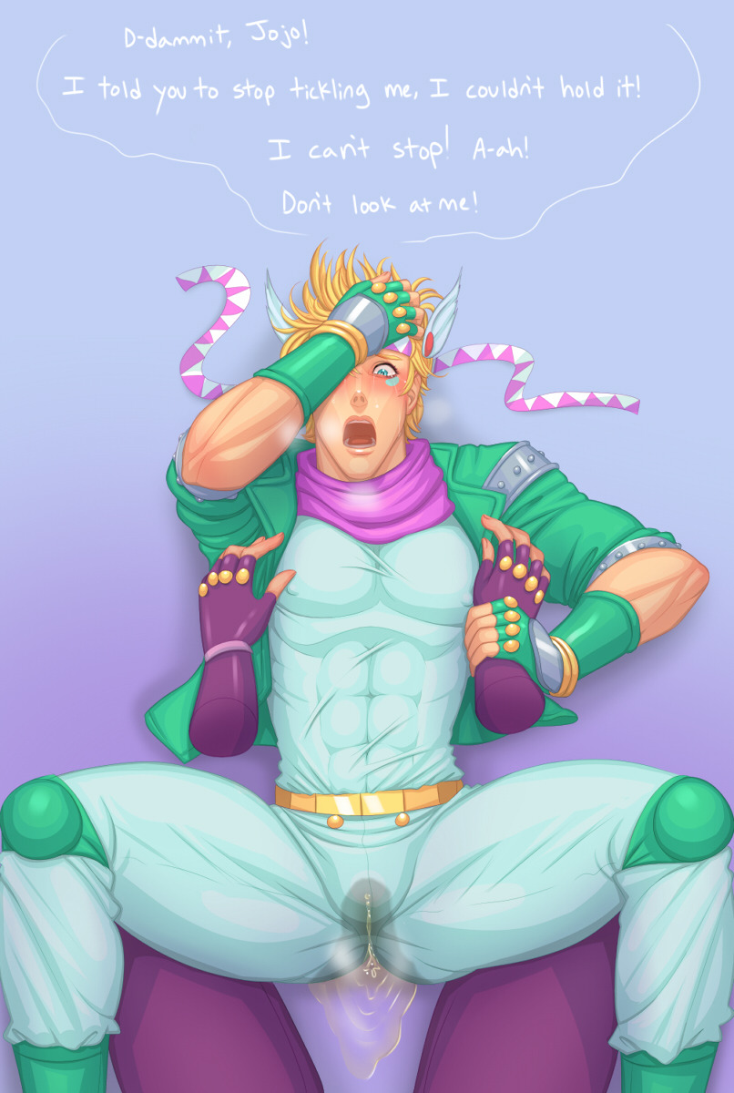 2boys, athletic, athletic male, battle tendency, belt, blonde hair, blue background, blue eyes, blush, caesar zeppeli, clothed, covering, covering face, covering self, crying, crying with eyes open, cursed image, desperate, desperation, dialogue, disembodied hand, disembodied hands, dominant pov, dominated, embarrassed, embarrassed male, english text, facepaint, facepalm, forced, fully clothed, gay, gloves, green clothing, held down, homosexual, jojo's bizarre adventure, joseph joestar, laying down, laying on ground, male, male dominating male, male domination, male focus, male only, male sub, male/male, mouth open, muscular, muscular male, nipple bulge, omorashi, peeing, peeing self, piss, piss soaked, piss soaked clothes, pissing, random-anon-art, shounen jump, six pack, submissive, submissive male, tagme, tears, tears of desperation, tickling, urine, watersports, wetting, wings, wings on head, yaoi