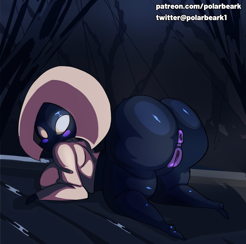 1girls, 2025, ass, big ass, big butt, black body, black skin, blush, bottomless, bottomless female, breasts, female, hollow knight, hollow knight: silksong, hyper ass, lace (hollow knight), looking back, lost lace, on all fours, polarbeark, sideboob, silksong, void (hollow knight)