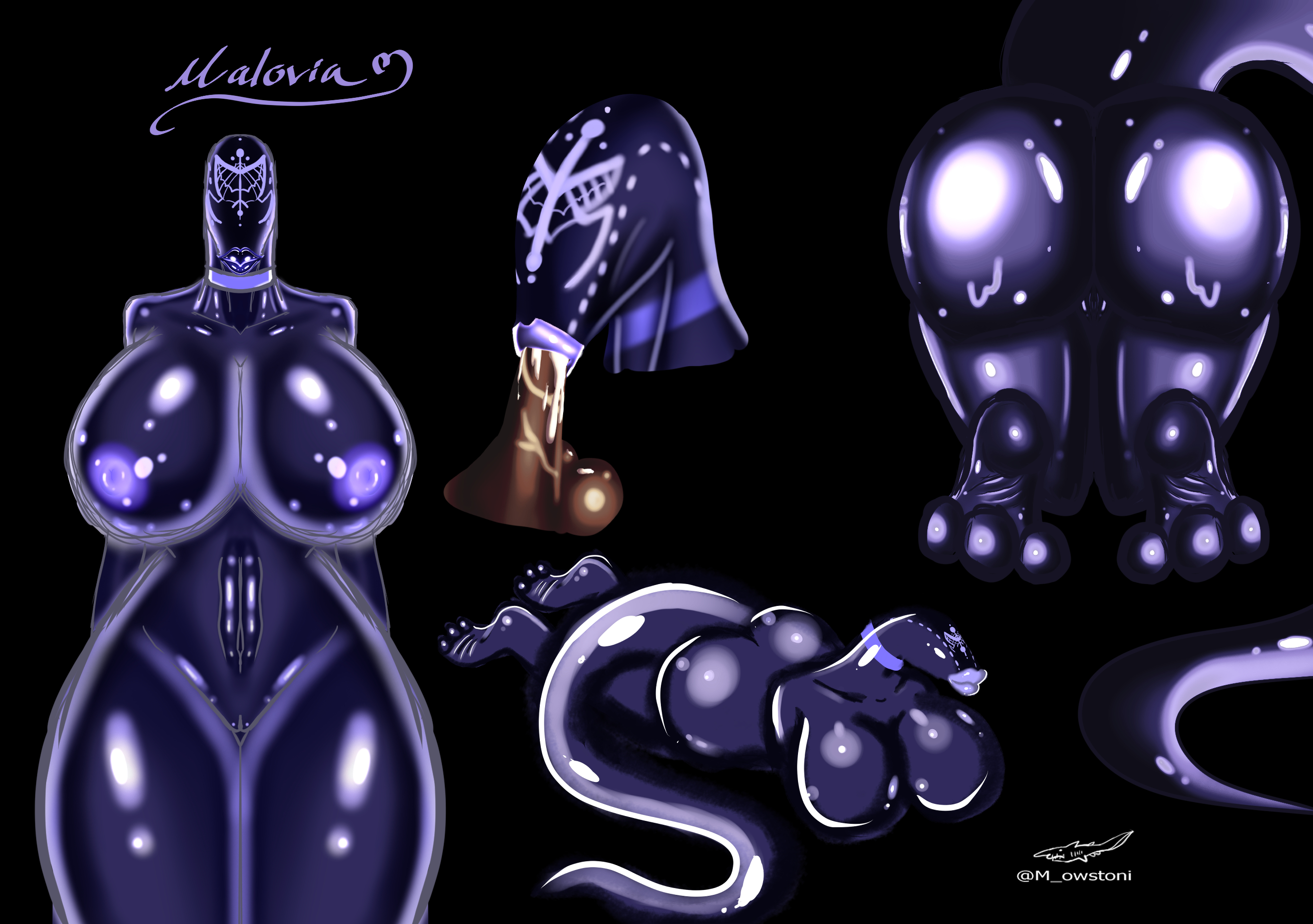 alien, alien girl, big ass, big breasts, big lips, big lips no eyes, bimbo, bimbo body, bimbo lips, blowjob, breasts, choker, cum in mouth, dark-skinned male, feet, female, glowing nipples, huge ass, huge breasts, leech, leech humanoid, leech with a body, m owstoni, male, markings, monster, monster girl, no eyes, oc, oil, oiled, oiled skin, purple body, purple lipstick, purple nipples, purple skin, shiny ass, shiny breasts, shiny skin, tail