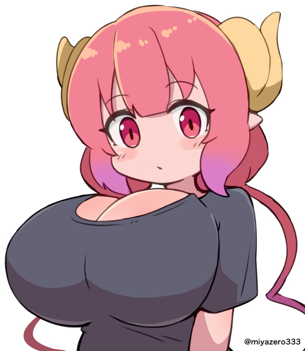big breasts, breasts, dragon girl, dragon horns, female, huge breasts, ilulu (dragon maid), makino nono, miss kobayashi's dragon maid, miyazero, pink eyes, pink hair