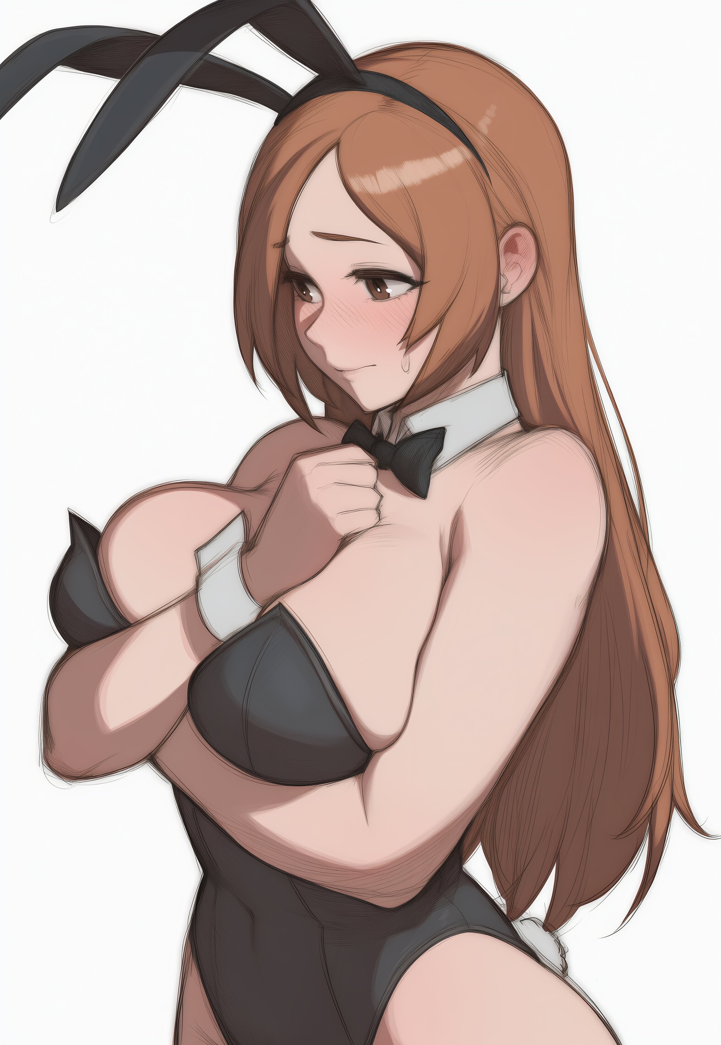 1girls, ai generated, bleach, bunnysuit, inoue orihime, kagetsumoon, red hair
