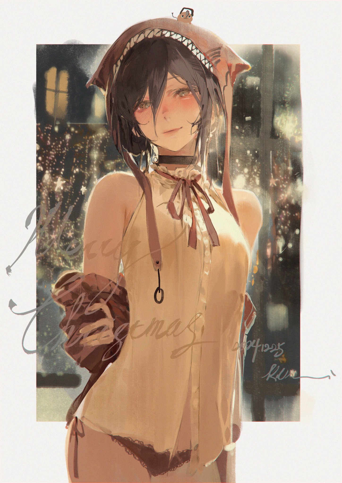 chainsaw man, christmas outfit, cute, hoodie, petite, reze (chainsaw man)