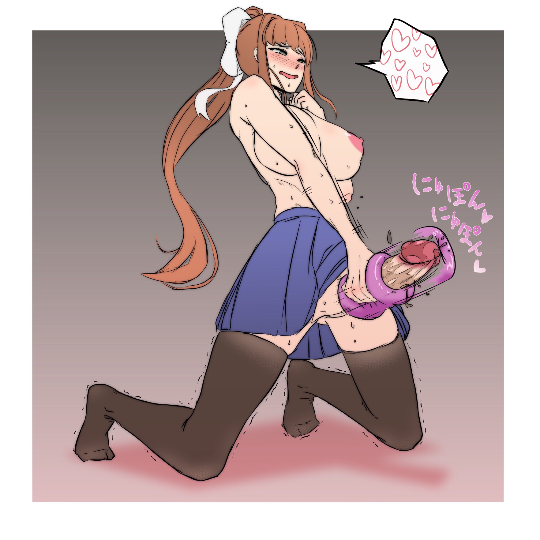 1futa, areolae, artificial vagina, breasts, dickgirl, doki doki literature club, erection, futa only, futanari, intersex, kaxiota, masturbation, monika (doki doki literature club), nipples, penis, skirt, solo, solo futa, thighhighs
