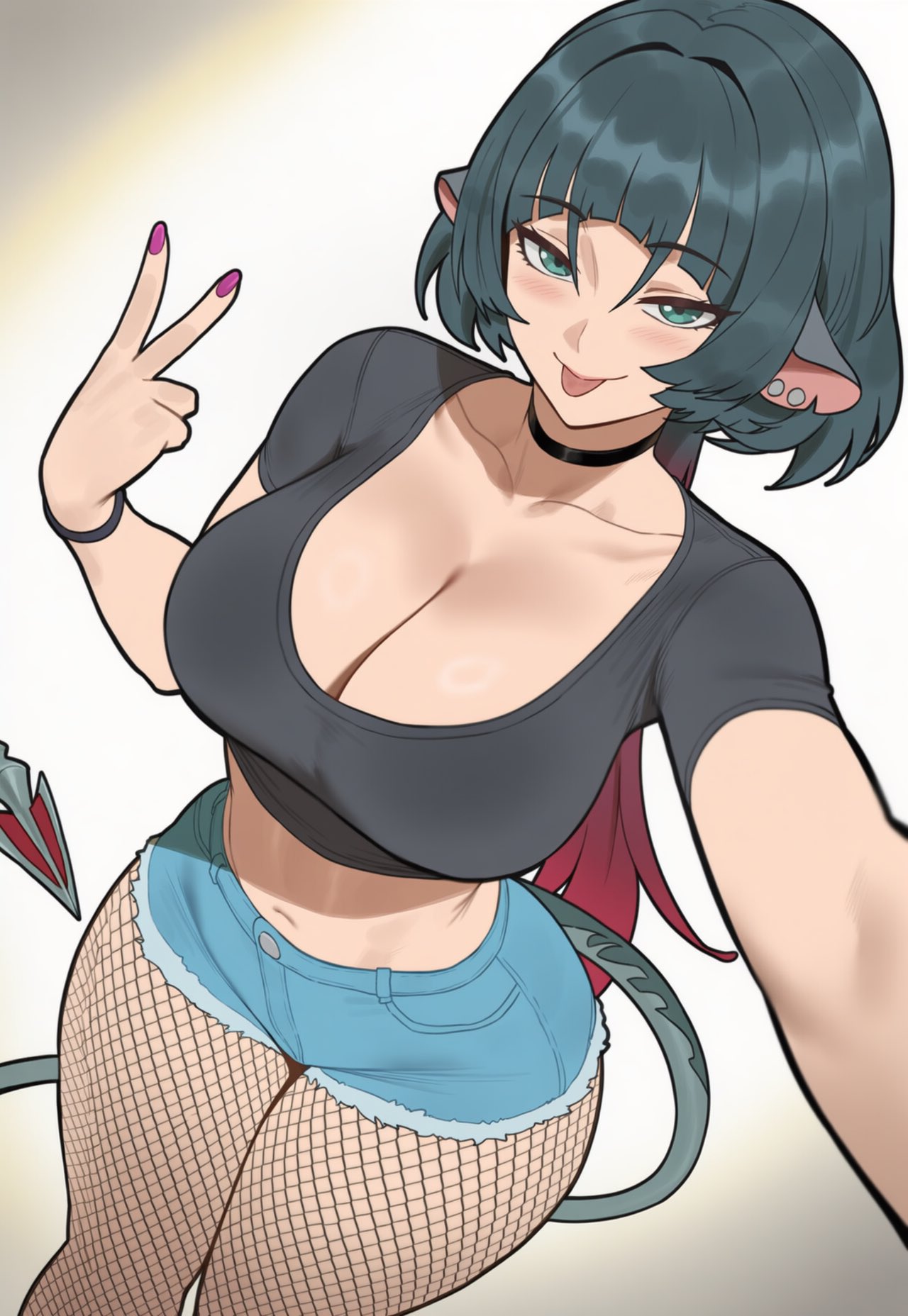 1girls, ai generated, breasts, female, female focus, female only, jane doe (zenless zone zero), large breasts, light skin, light-skinned female, maxelartdesign, midriff, solo, thick thighs, thighs, wide hips, zenless zone zero