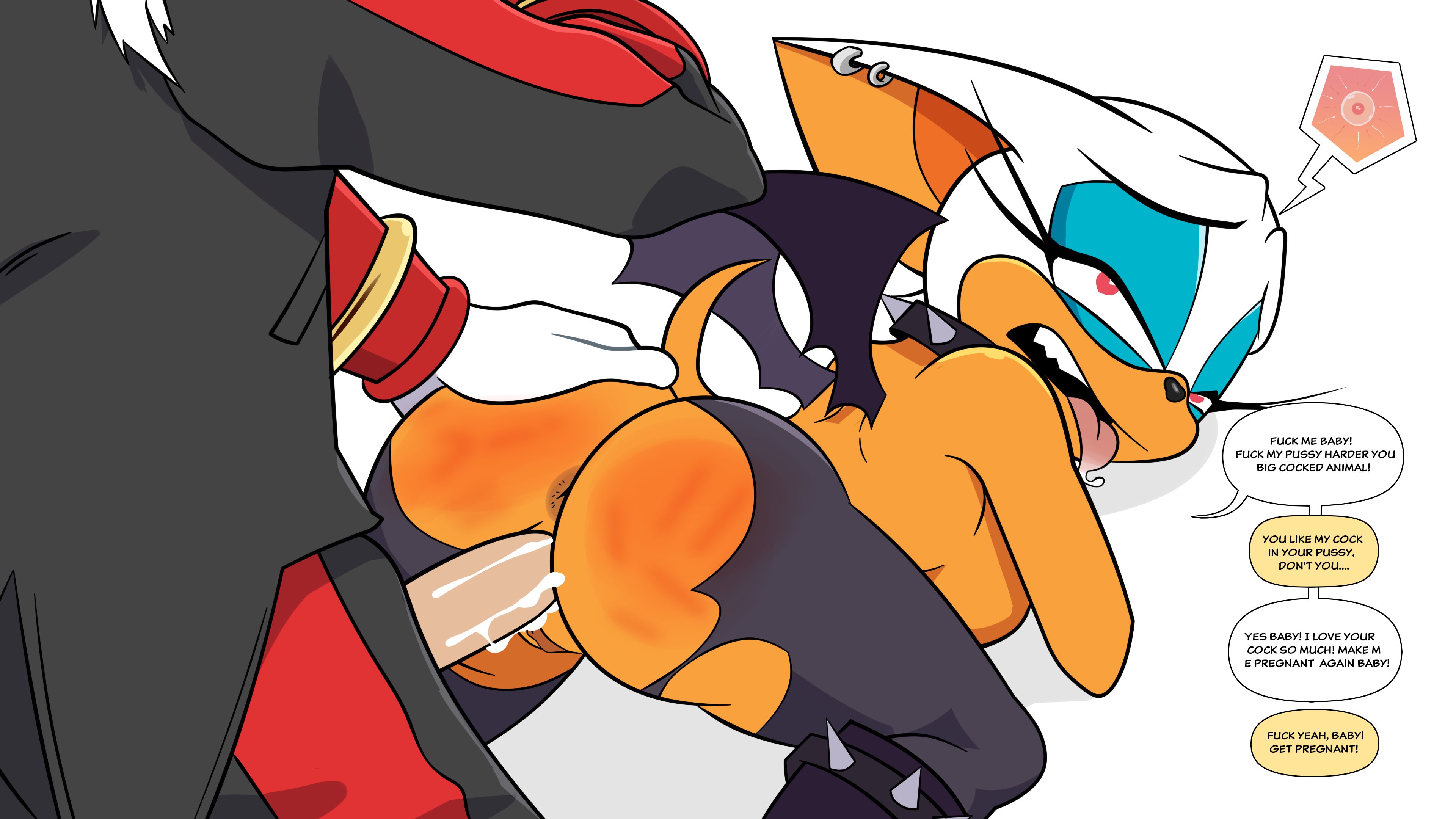 2d (artwork), anthro, anus, deadinside97, dialogue, earrings, female, fucked silly, heart eyes, hedgehog, looking pleasured, male, nude, penetration, rouge the bat, saliva, sega, sex, shadow the hedgehog, slapping butt, sonic (series), sonic the hedgehog (series), spiked collar, tail, tongue, tongue out, torn clothes, vaginal penetration, wings