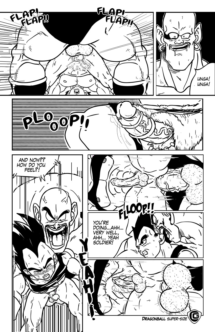 2boys 3boys anal bara big_penis boner comic dragon_ball dragon_ball_z erection galaxycoop male male_only monochrome multiple_boys multiple_males nappa penis size_difference super-size vegeta voyeurism yaoi