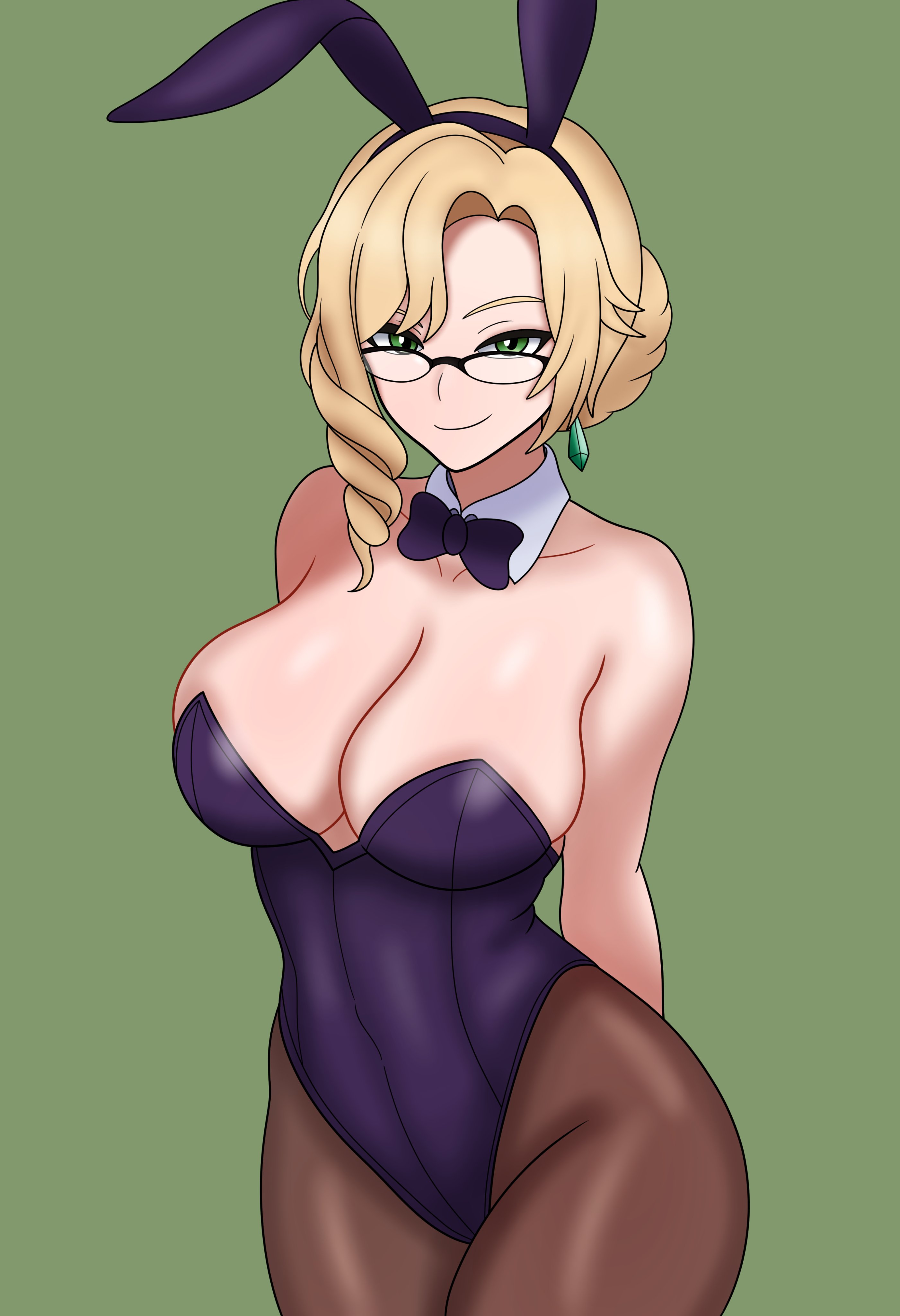 1girls, big breasts, blonde hair, bojack198, breasts, bunny ears, bunnysuit, ear piercing, earrings, eyewear, fake animal ears, female, female only, glasses, glynda goodwitch, green eyes, hair, hips, leggings, legwear, mature, mature female, mature woman, milf, neckwear, purple bunnysuit, ribbon, rwby, solo, solo female
