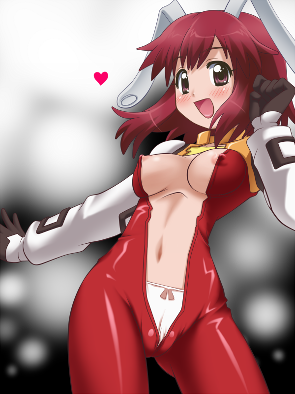 awa female fight_ippatsu!_juuden-chan!! nipples panties plug_cryostat red_eyes red_hair underwear