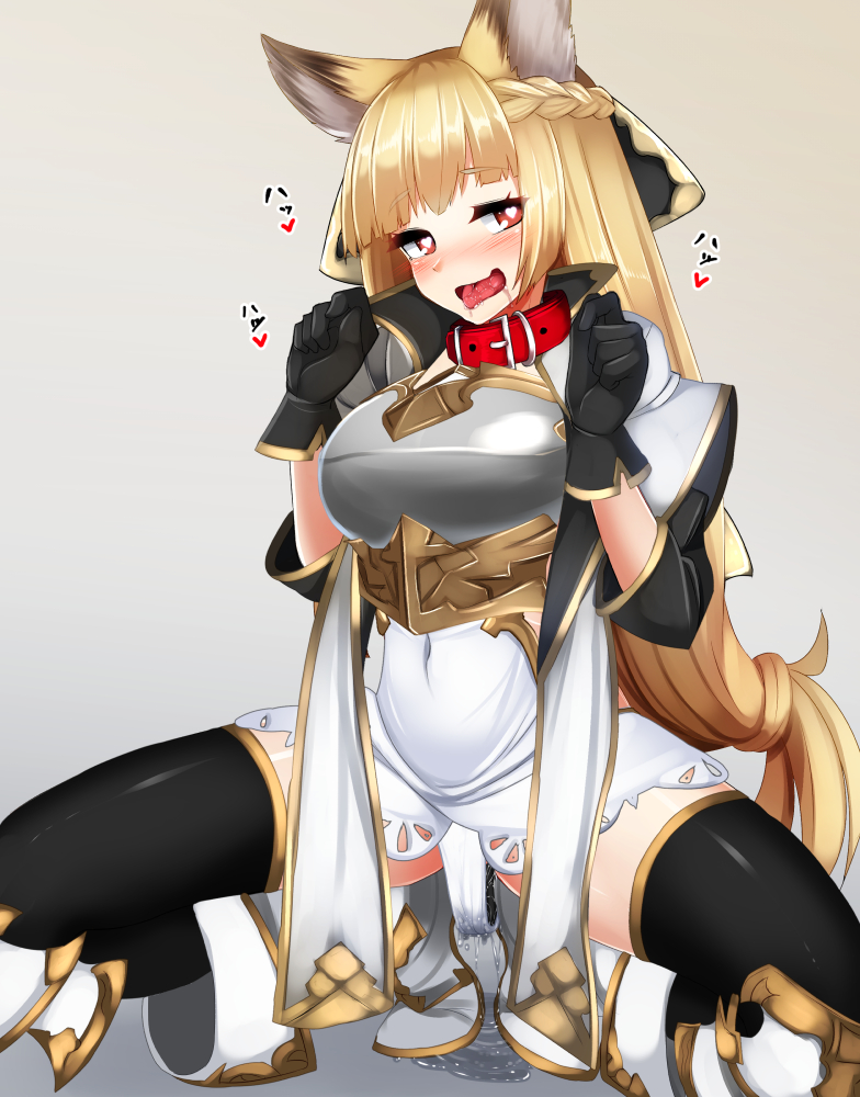 <3_eyes 2017 animal_humanoid bedroom_eyes blonde_hair blush breasts brown_fur clothed clothing collar crouching female fox_humanoid fur granblue_fantasy hair half-closed_eyes heart hime_cut humanoid long_hair open_mouth panties paw_pose pussy_juice red_eyes saliva seductive simple_background solo tenken_(gotannda) tongue tongue_out underwear yellow_fur yuisis_(granblue_fantasy)