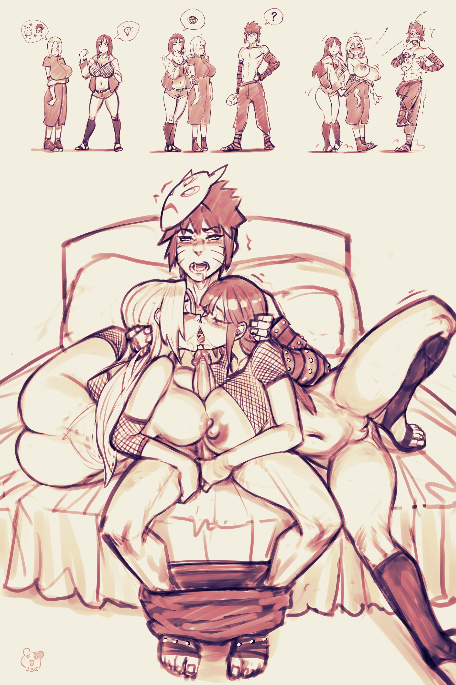 1boy, 2girls, alternate breast size, bbc-chan, blonde hair, blood, breasts, female, girls kissing, group sex, huge breasts, huge cock, hyuuga hinata, hyuuga hinata (naruto: road to ninja), ino yamanaka (naruto: road to ninja), instant loss 2koma, male, monochrome, naruto, naruto (series), naruto: road to ninja, nosebleed, paizuri, penis, shirtless, sloppy kiss, swingers, threesome, uzumaki menma, yamanaka ino, yamanaka ino (naruto: road to ninja)