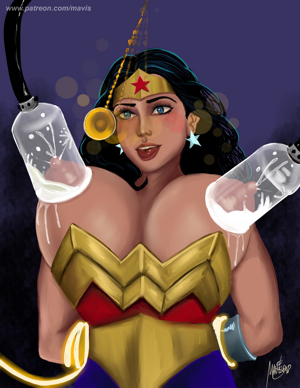 1girls, areolae, big breasts, bimbo, bimbofication, black hair, blue eyes, bondage, breasts, dc, dc comics, female, female only, femsub, hypnosis, lactating, lactation, lasso of truth, mavruda, milk, milking, milking machine, mind control, nipples, pendulum, restrained, solo, tiara, tied up, wonder woman, wonder woman (series)