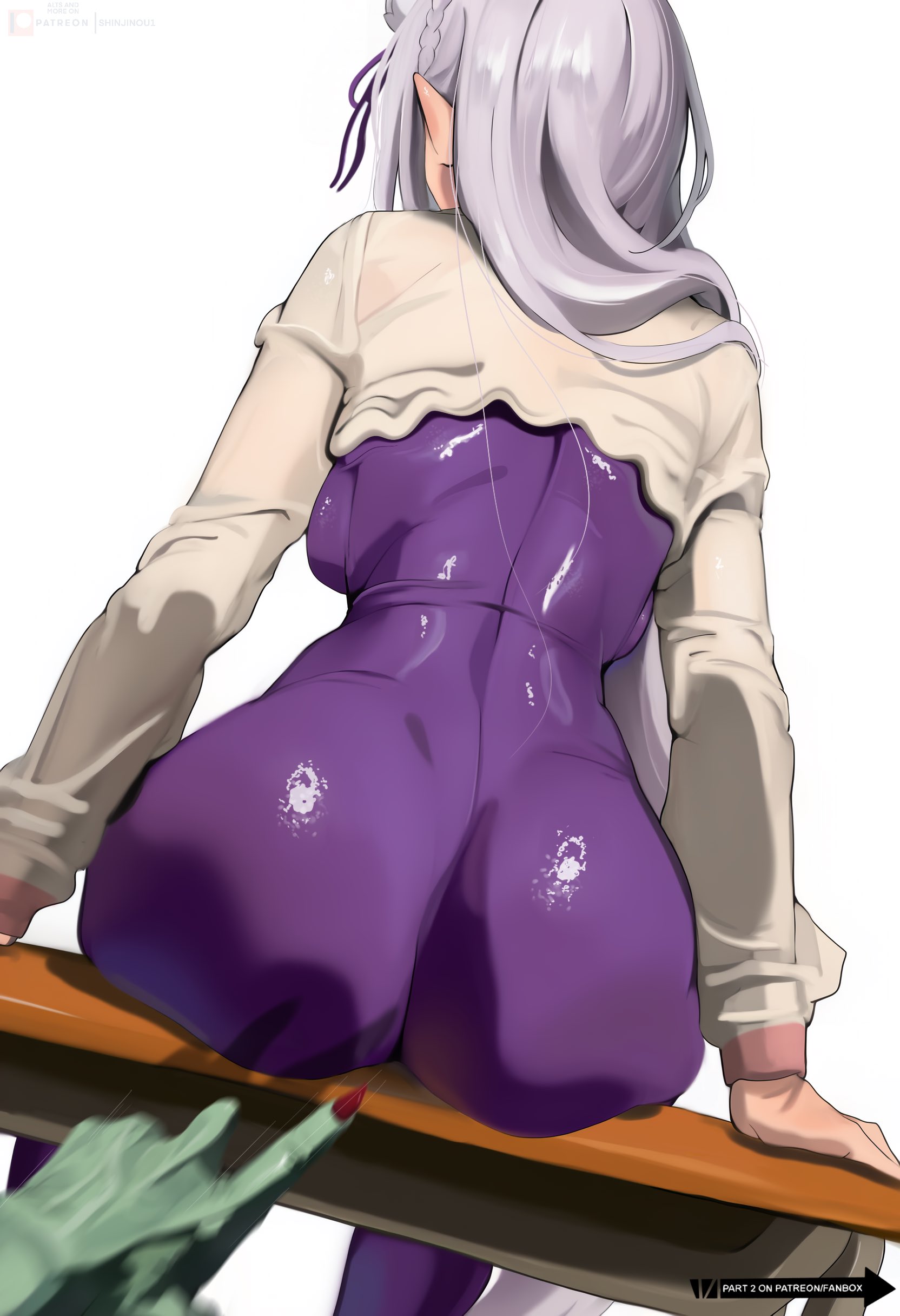 1girls, behind view, big ass, big thighs, bubble ass, bubble butt, curvy, curvy body, curvy female, curvy figure, curvy hips, emilia (re:zero), fat ass, female, huge ass, huge butt, massive ass, massive thighs, presenting, presenting ass, presenting hindquarters, re:zero kara hajimeru isekai seikatsu, shinjinou, sideboob, stretching, thick ass, thick legs, thick thighs, thunder thighs, thunderthighs, wide hips, wide thighs