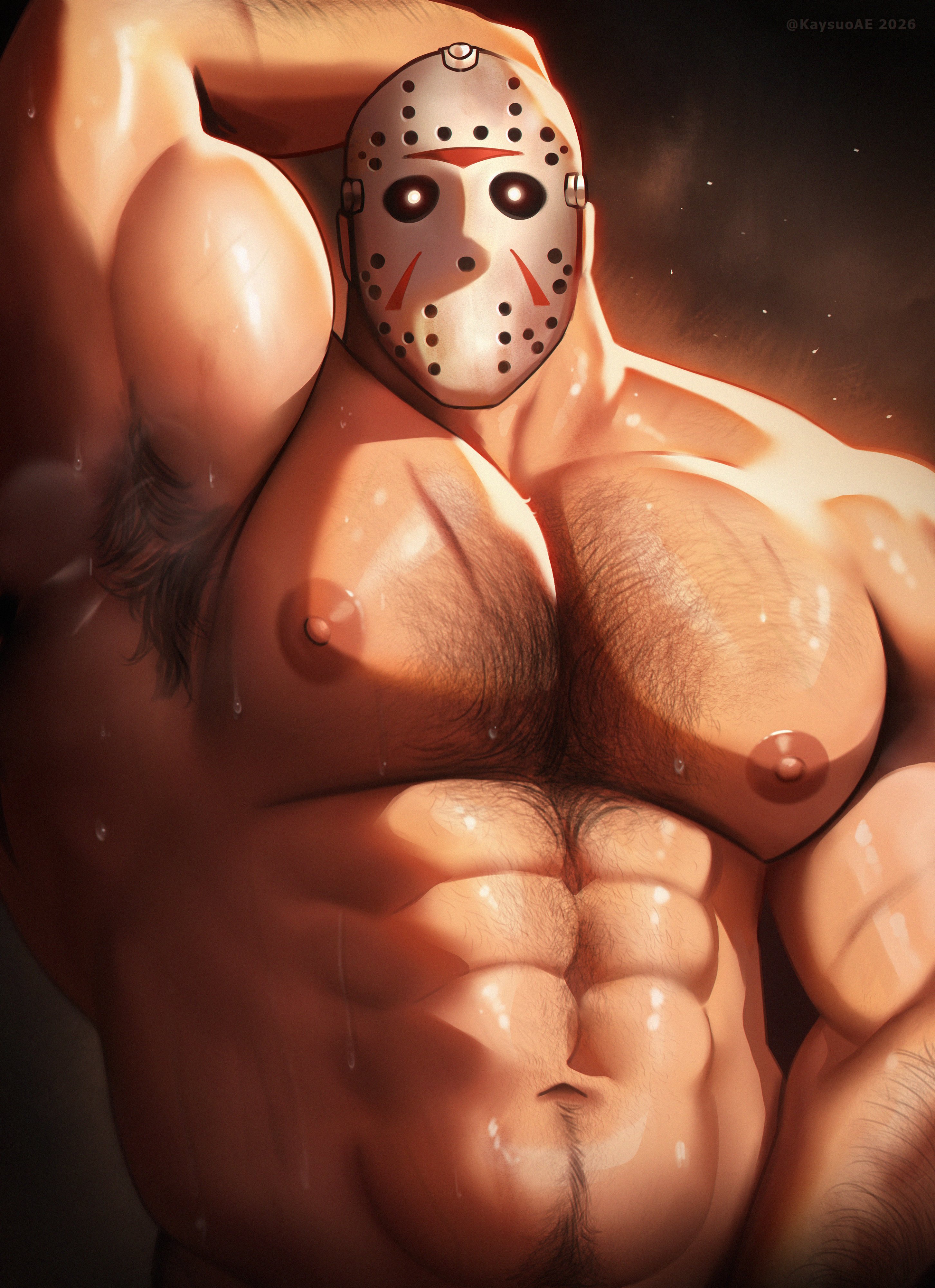 1boy, armpit, armpit hair, armpits, balls, bara, big balls, big muscles, big nipples, big pecs, big penis, chest hair, daddy, dilf, erect nipples, flaccid, flexing, foreskin, friday the 13th, gay, hair, hairy, hairy male, hockey mask, huge balls, huge cock, huge muscles, huge pecs, human, hunk, jason voorhees, kaysuo, leg hair, male, male only, mask, mask only, masked male, muscles, muscular, muscular human, muscular male, musk, musky, navel, nipples, nude, partially retracted foreskin, pecs, penis, pubic hair, retracted foreskin, serial killer, solo, solo male, sweat, sweating, uncircumcised, yaoi