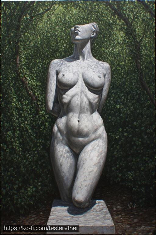 1girls abs ai_generated arms_behind_back background bald branch breasts breasts_apart chromatic_aberration collarbone colored_skin completely_nude dated decapitation facing_up female fine_art foliage forest grey_skin groin head_back head_tilt headless large_breasts looking_up medium_breasts nature navel nipples nude outdoors pale_skin realistic signature solo standing statue stomach stone_body thighs toned tree what