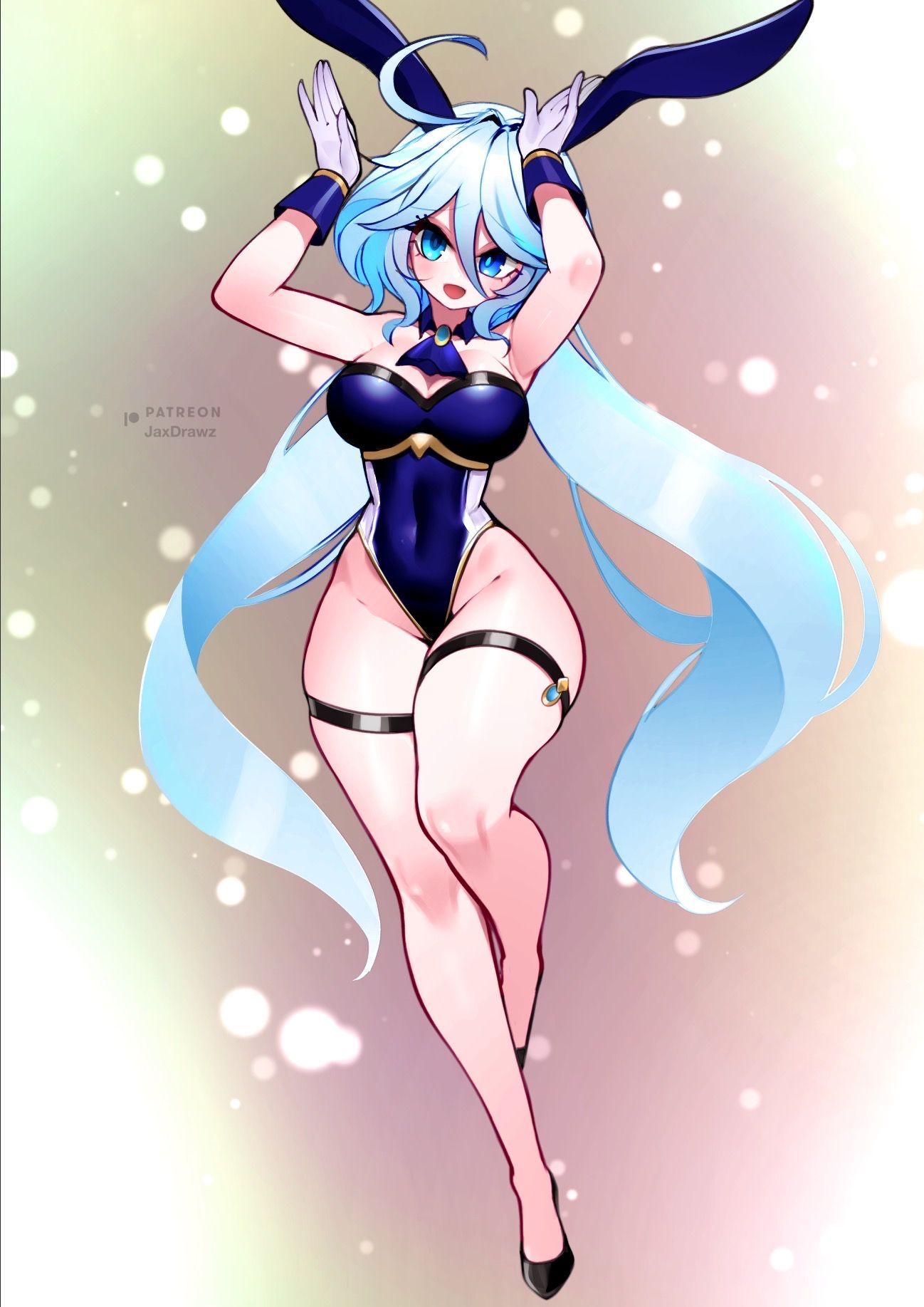 1girls breasts bunny_ears bunnysuit female female_focus female_only furina_(genshin_impact) genshin_impact jaxartdump large_breasts light-skinned_female light_skin looking_at_viewer solo thick_thighs thigh_strap thighs wide_hips