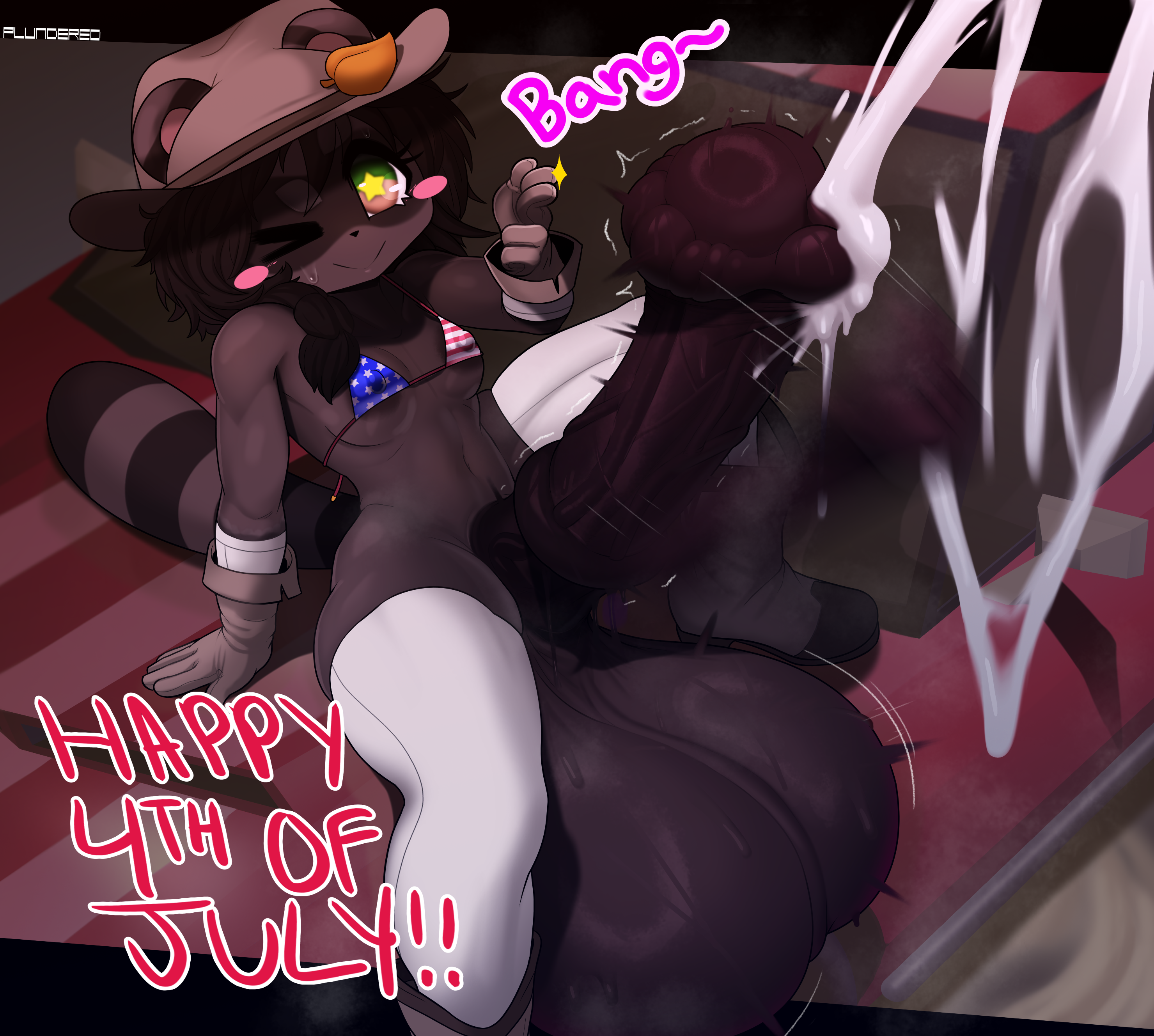 1futa, 4th of july, absurd res, american flag bikini, animal genitalia, animal penis, anthro, areola, areola slip, balls, big balls, big penis, bikini, blush, blush stickers, bodily fluids, boots, bouncing penis, braided hair, breasts, canid, canine, car, clothed, clothing, cowboy hat, cum, ejaculation, english text, equine genitalia, equine penis, excessive cum, excessive genital fluids, eyebrows, flag bikini, footwear, futanari, genital fluids, genitals, gloves, hair, hands-free, handwear, hat, headgear, headwear, hi res, holidays, horsecock, huge balls, huge cock, hyper, hyper balls, hyper genitalia, intersex, leaf, legwear, looking at viewer, mammal, markings, mismatched animal penis, mismatched genitalia, mismatched penis, musk, musk clouds, on car, penis, plundered, raccoon dog, shoes, short hair, short stack, small breasts, smile, solo, star eyes, star pupils, striped markings, striped tail, stripes, swimwear, tail, tail markings, tani takahashi, tanuki, text, thick eyebrows, thick thighs, thigh highs, throbbing, throbbing penis, two-piece swimsuit, vehicle