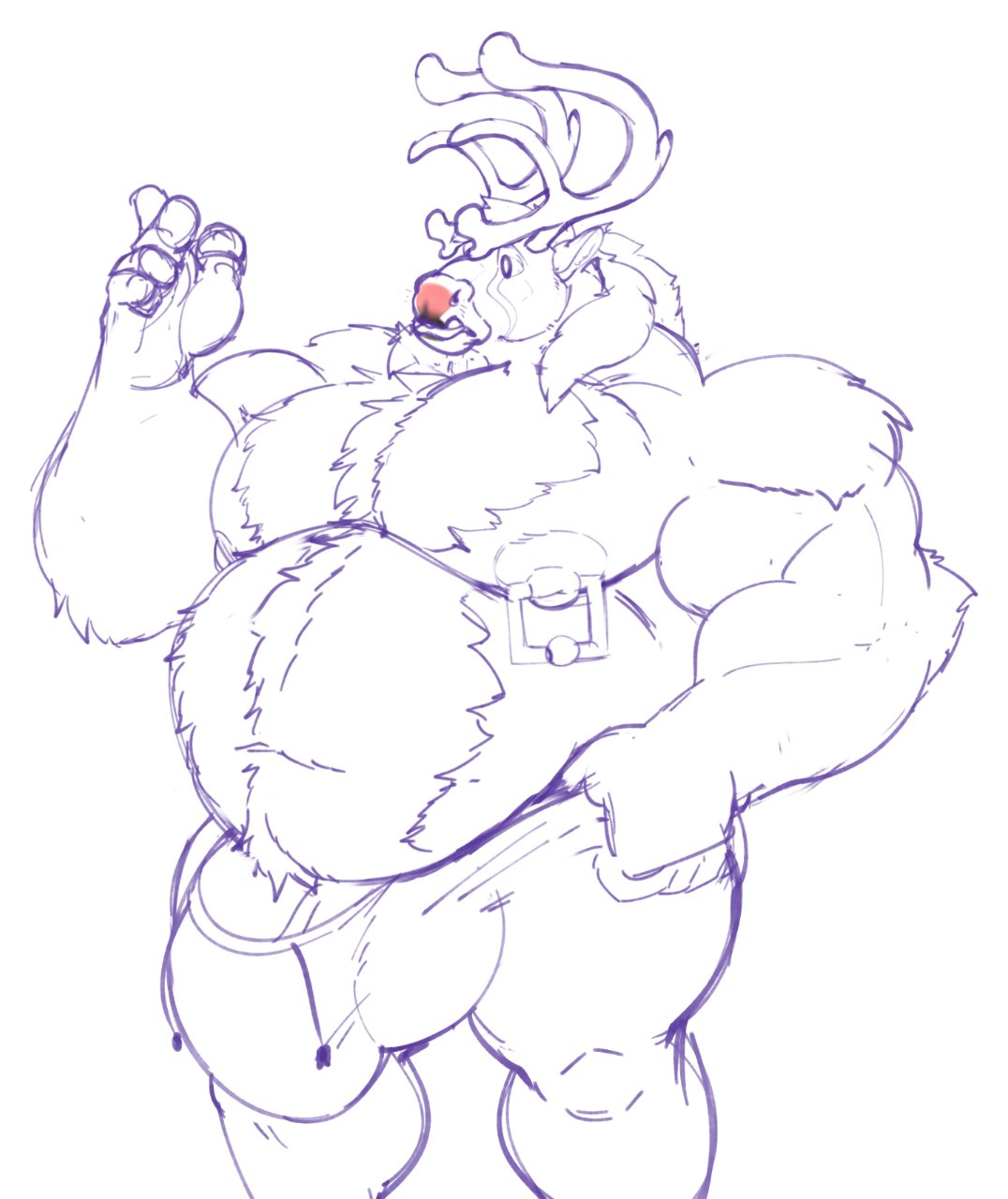 anthro belly big_belly big_bulge bulge cervine clothed clothing humanoid_penis hyper hyper_belly male male_only mammal moose musclegut muscular muscular_male nipple_piercing nipples penis piercing siriusdog sketch solo standing topless underwear vein