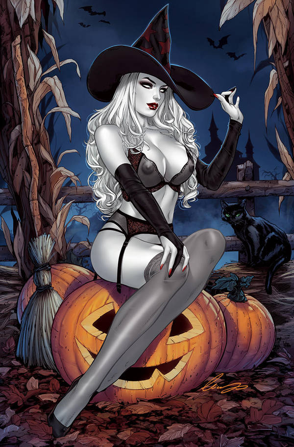 breasts, cleavage, coffin comics, elias chatzoudis, female, lady death, large breasts, lingerie, long hair, nipples, see-through, solo, white eyes, white hair