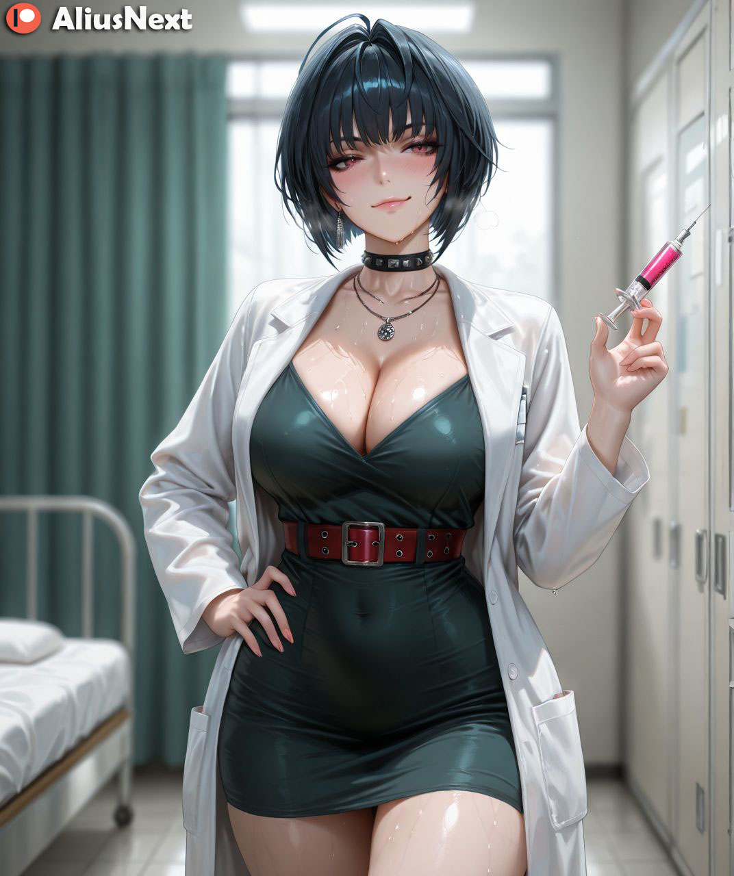 1girls, ai generated, aliusnext, ass, big ass, big breasts, black hair, breasts, female, female only, hi res, high quality, high resolution, highres, huge ass, huge breasts, labcoat, light skin, light-skinned female, lingerie, massive ass, massive breasts, mature, mature female, nurse, patreon, persona, persona 5, sweat, sweatdrop, sweating, sweaty, sweaty body, sweaty breasts, syringe, tae takemi, thick, thick ass, thick hips, thick legs, thick lips, thick thighs, voluptuous, voluptuous body, voluptuous female