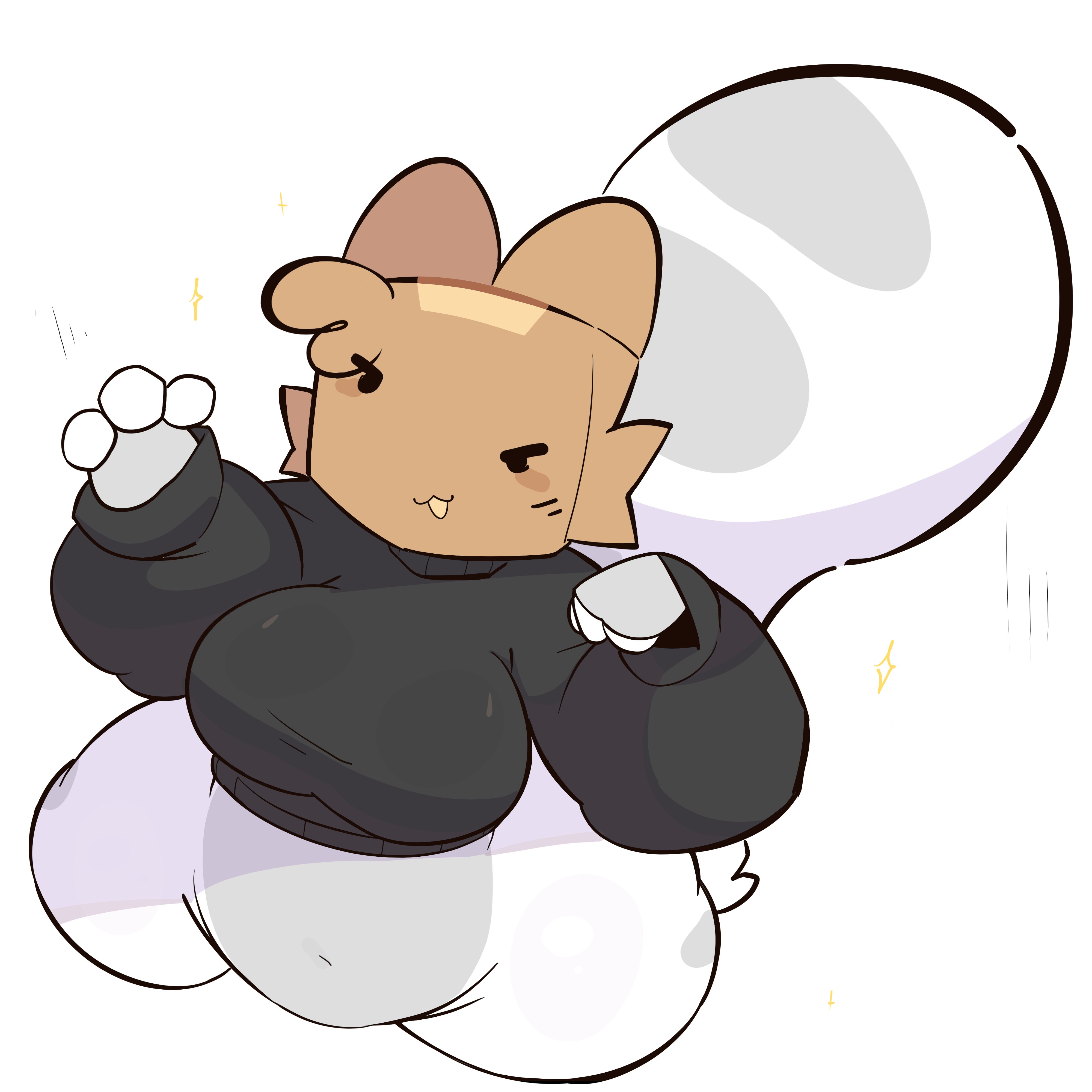 anthro, big breasts, big thighs, box head, chubby, chubby female, cute, cute face, fat, fat thighs, female, huge breasts, huge tail, hyper tail, merricuwu, object head, posing, silly, silly (fer), silly face, tagme, wholesome