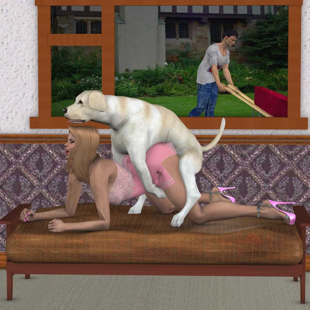3d, all fours, ass, bestiality, brodymax, cheating, cucked by beast, cuckold, dog, doggy style, domestic dog, female, husband and wife, long hair, netorare, ntr, open mouth, zoophilia