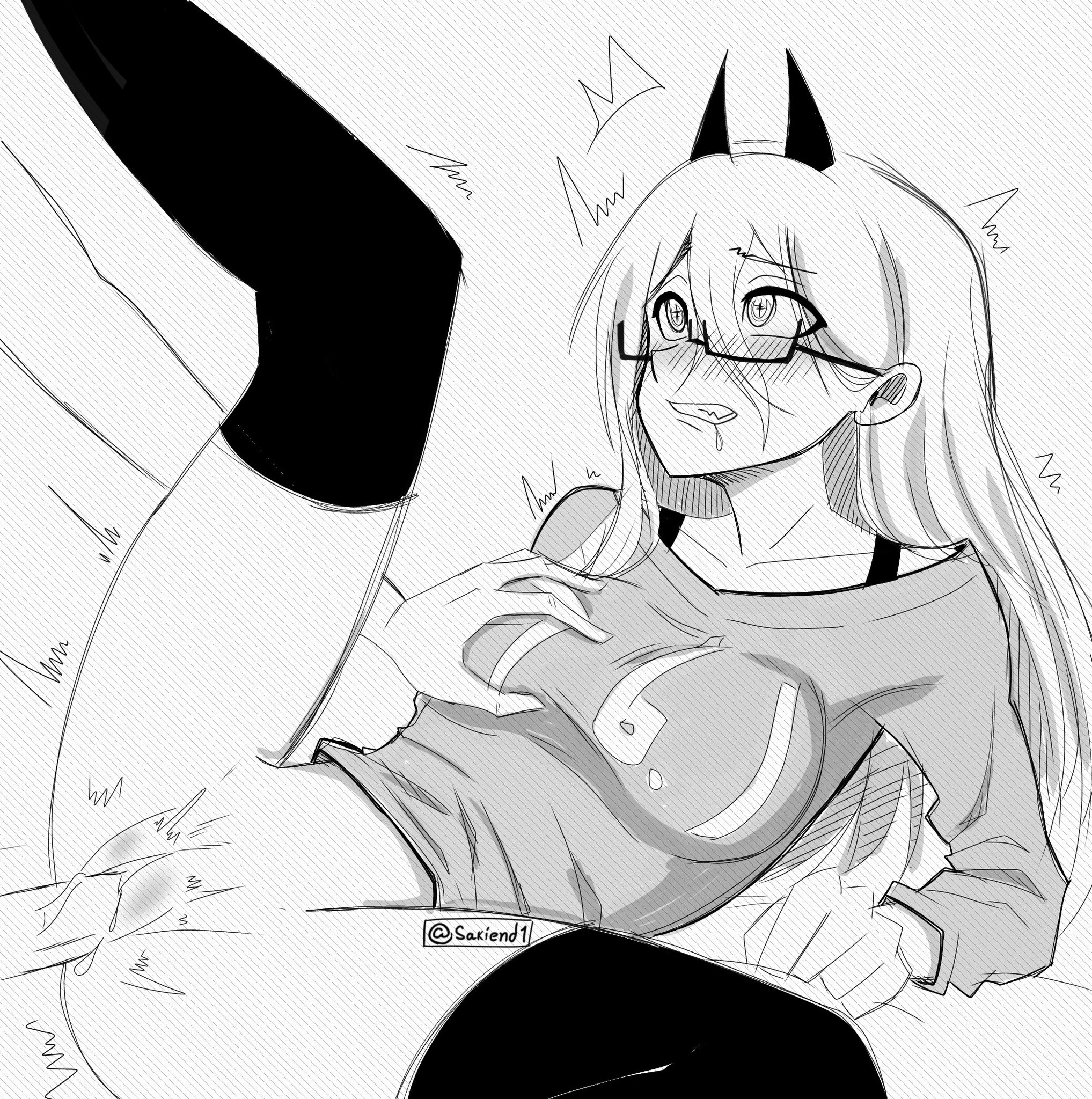 ass, big ass, big breasts, big butt, big titties, black and white, blush, breasts, chainsaw man, curvaceous, curvaceous female, curvaceous figure, curvy, curvy figure, curvy hips, female, glasses, juicy pussy, long hair, male, monochrome, penetration, penis, penis in pussy, power (chainsaw man), pussy, pussy juice, sakiend1