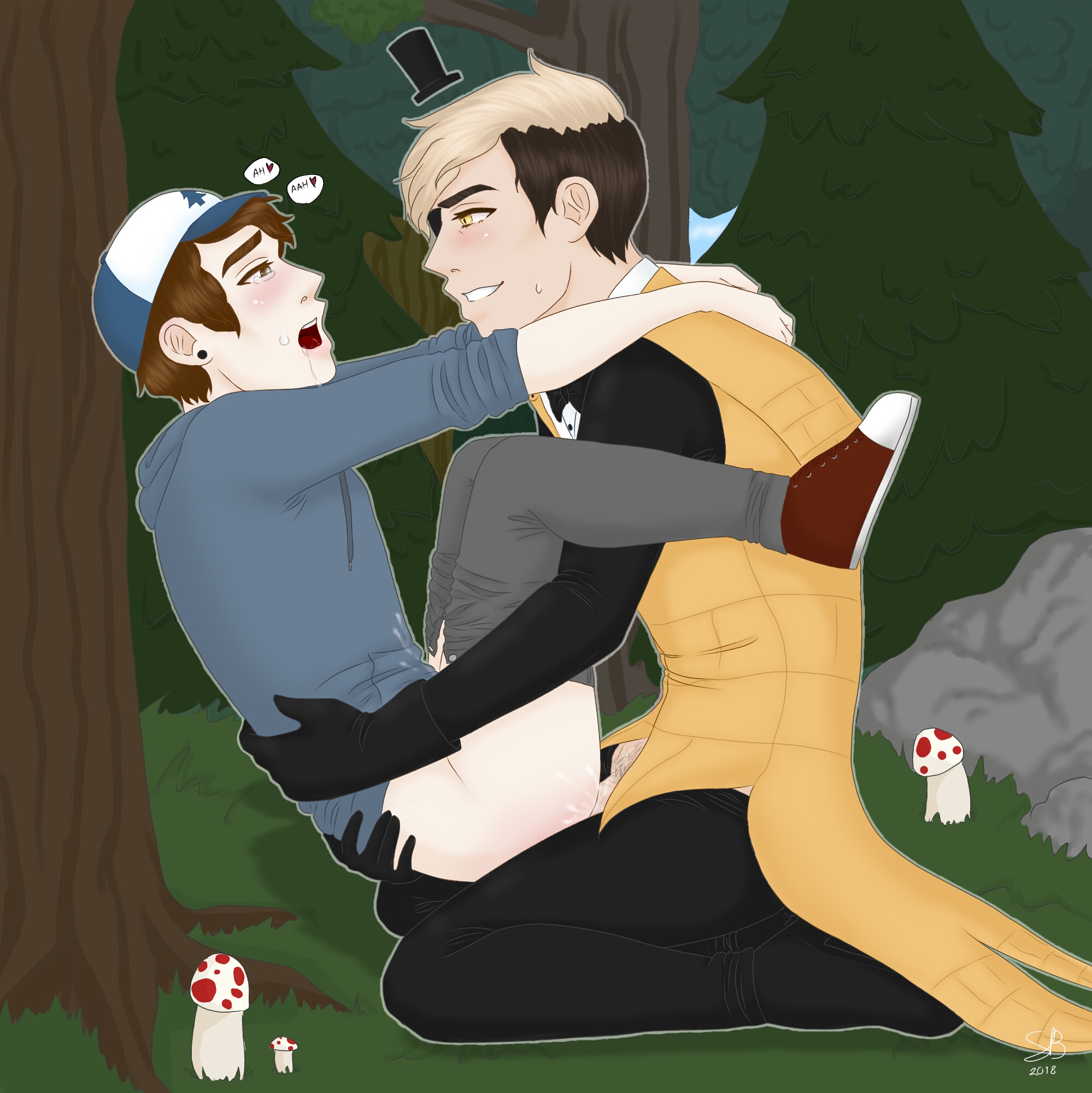 anal sex, background, bill cipher, dipper pines, disney, disney channel, fanart, gay, gravity falls, male, male only, no visible genitalia, on lap, ranal, saliva, saliva drip, saliva string, saliva trail, sex, smooth skin, straight hair, yaoi