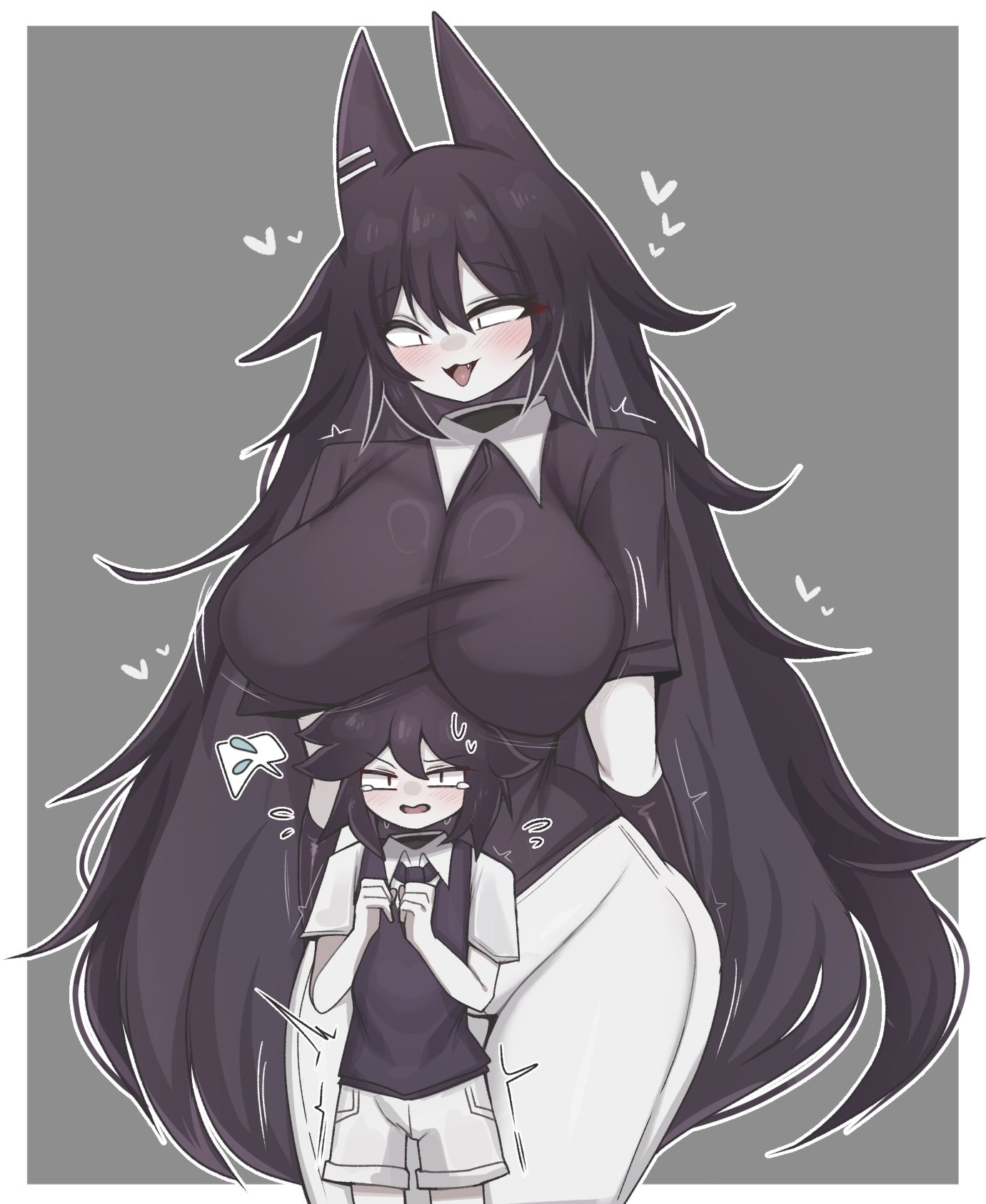 abbie (fundamental paper education), age difference, ass, beni imo, beni imo (beniimo45450721), bigger female, black hair, blushing, cat ears, excited, excited female, excited for sex, excited male, fpe, fundamental paper education, heart, height difference, long hair, milf, miss circle (fundamental paper education), paper, sexual tension, sexually suggestive, smaller male, straight, student, teacher, tits, tongue, white body