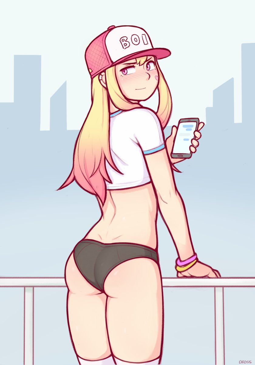 1boy, 1femboy, androgynous, ass, blush, crossdressing, dross, femboy, girly, jade (dross), looking at viewer, looking back, male, male only, original, panties, solo, trap
