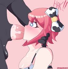 1girls, ahegaokami, bow, breasts, bull, cow print, doki doki literature club, eyelashes, eyes, eyes open, fellatio, female, horse, interspecies, large breasts, large penis, male, oral, penis, penis lick, sayori (doki doki literature club), straight