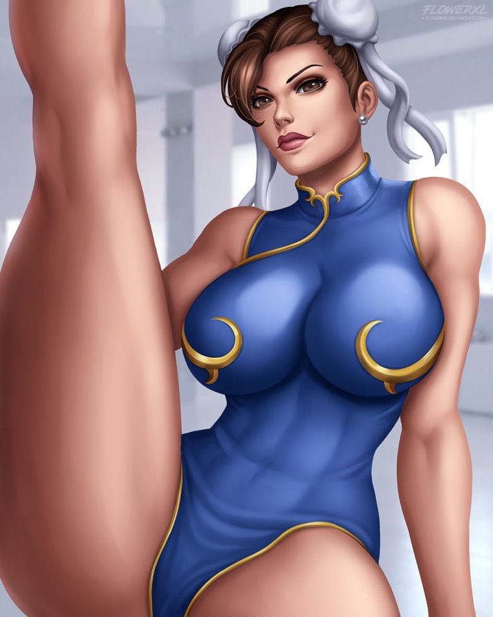 big breasts, breasts, chun-li, female, flowerxl, street fighter, thick thighs