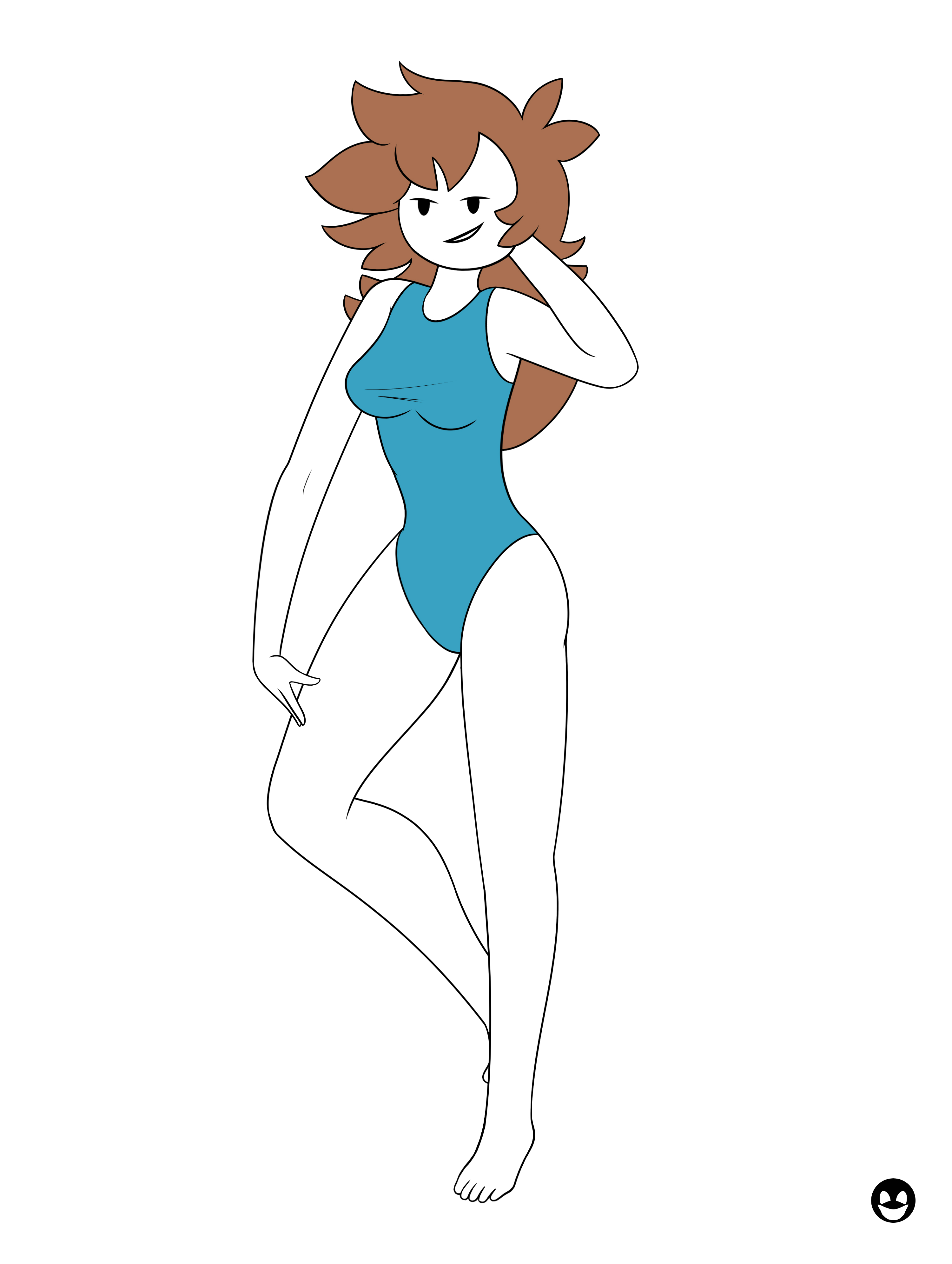 bare legs, barefoot, bedroom eyes, brown hair, feet, female, female only, legs, long hair, one-piece swimsuit, shannon gurr, shgurr, smile, solo, swimsuit, thighs, weird dude, youtube