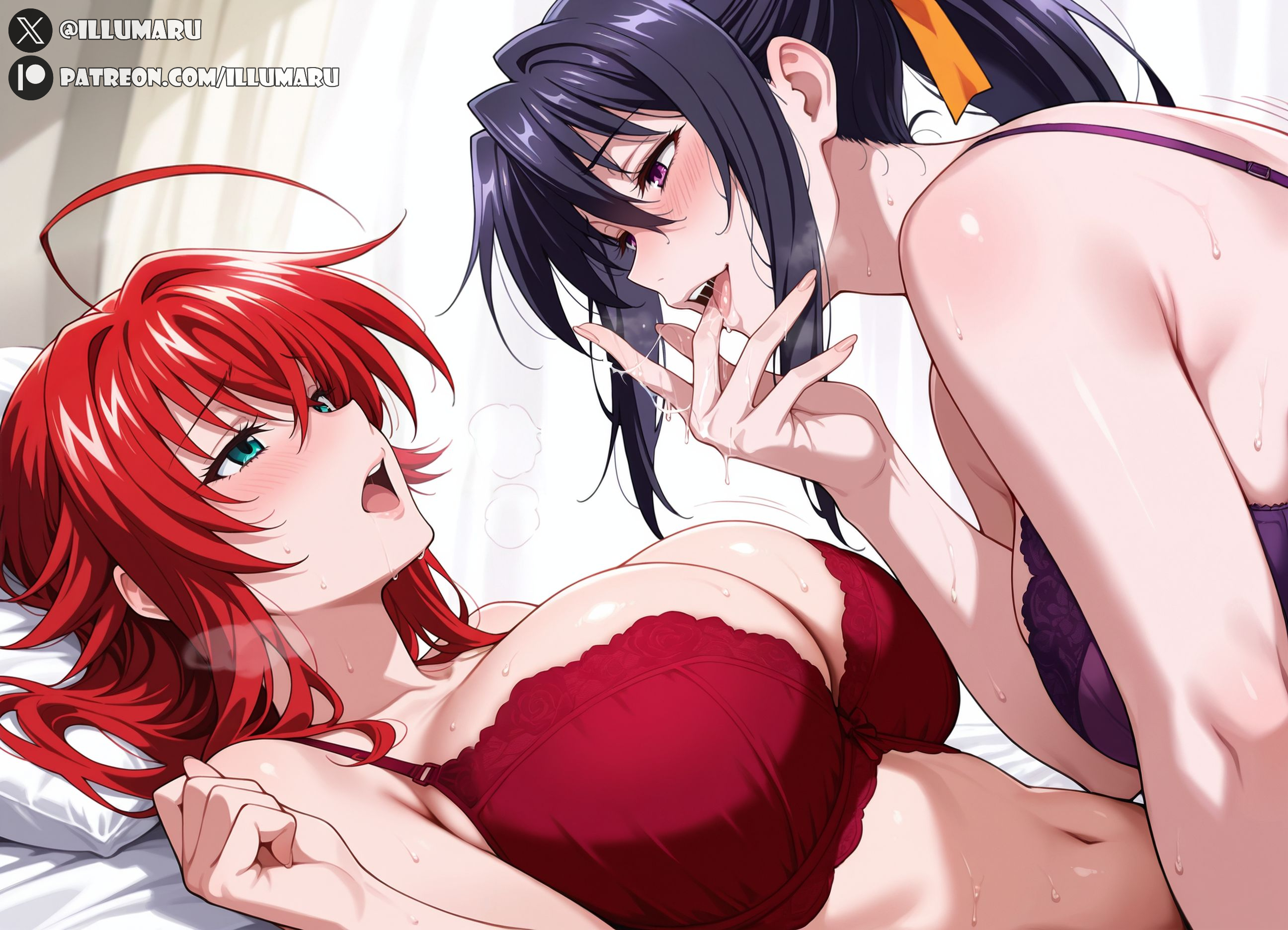 2026, 2girls, after fingering, ai generated, akeno himejima, bra, breasts, curvaceous, curvy, curvy body, curvy female, curvy figure, detailed, excited, female, female on female, female only, hi res, high school dxd, huge breasts, illumaru, large breasts, lesbian couple, lesbian domination, lesbian focus, licking pussy juice, moaning, naked, naughty face, nipples, nude, panties, patreon username, pussy juice, pussy juice drip, pussy juice on fingers, pussy juice trail, rias gremory, stable diffusion, steam, thick thighs, voluptuous, voluptuous female, wet fingers, wide hips, yuri