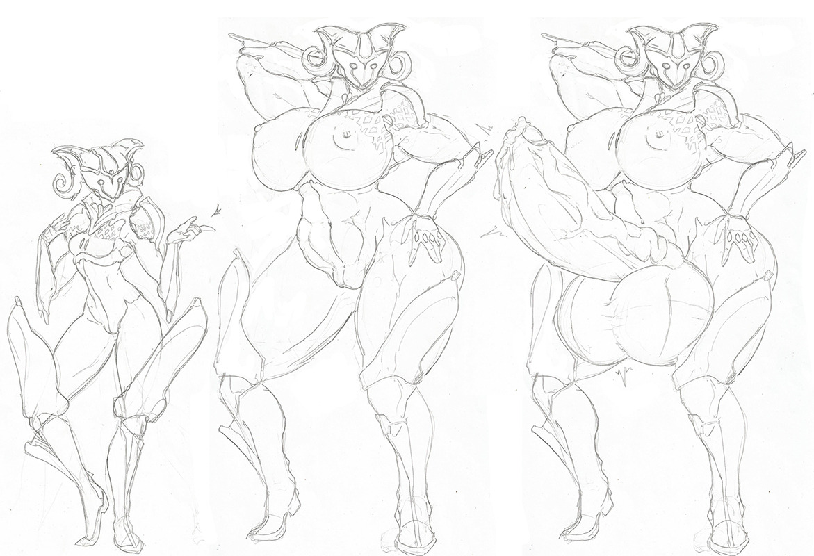 1futa, breasts, futa only, futanari, harkonner, huge breasts, hyper penis, intersex, mirage (warframe), penis, sketch, solo, thick thighs, warframe, wide hips