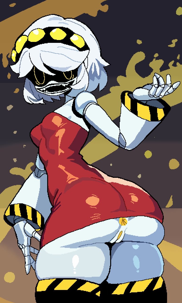 absolute territory, anus, female, female only, looking back, monmaamn, murder drones, revealing clothes, serial designation v, short dress, thick thighs, thighhighs, v (murder drones)