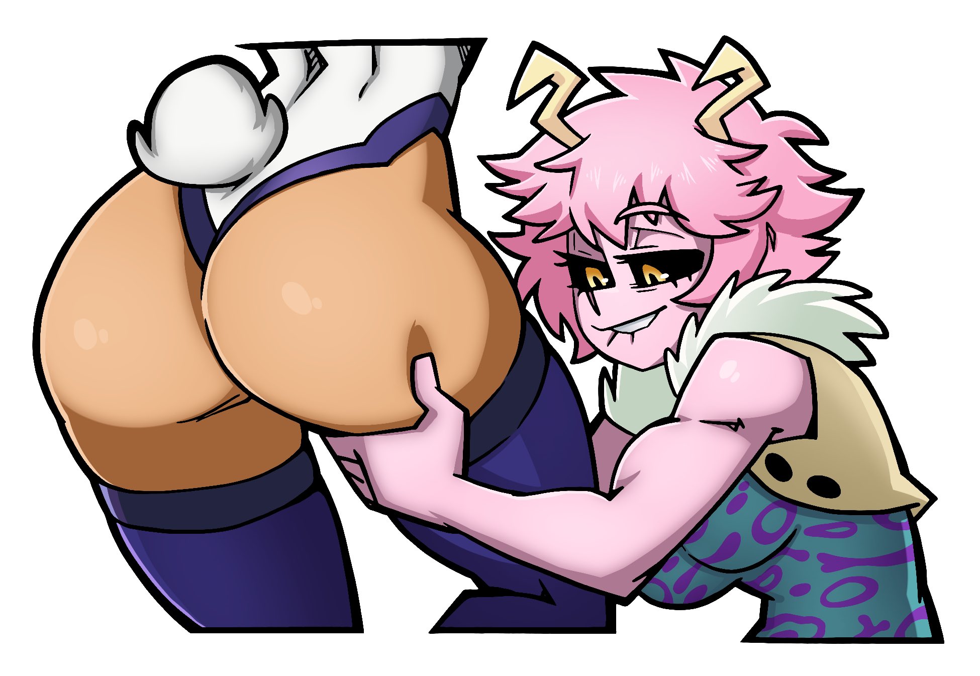 2026, 2girls, age difference, animal humanoid, ashido mina, ass, ass grab, ass worship, assisted presentation, back view, biceps, big ass, biting lip, biting own lip, black sclera, body worship, boku no hero academia, breasts, brown body, brown skin, brown-skinned female, clothed, clothed female, clothing, collaboration, dark skin, dark-skinned female, duo, evoltodraw, female, female only, female/female, fully clothed, grabbing, grabbing another's ass, grabbing ass, hair, hand on another's ass, hand on ass, hero outfit (mha), hi res, horn, horned humanoid, humanoid, kneeling, lagomorph, lagomorph humanoid, large ass, leg grab, legwear, leotard, lip biting, looking at ass, mammal, mammal humanoid, medium breasts, medium hair, mina ashido, mirko, miruko, multiple girls, muscular, muscular arms, muscular female, my hero academia, older female, older male and younger female, parallaxfused, pink body, pink hair, pink skin, rabbit, rabbit girl, rabbit humanoid, rabbit tail, rumi usagiyama, short hair, side view, simple background, skindentation, smile, smiling, standing, tail, teenager, teeth, thick thighs, thigh grab, thigh worship, thighhighs, thighs, usagiyama rumi, white background, wide hips, yellow eyes, younger female, yuri