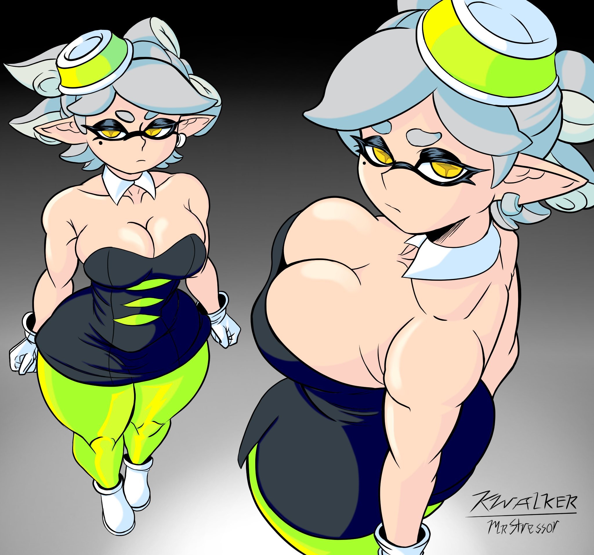 big breasts, collaboration, colorized, female, huge breasts, kwalker1009, marie (splatoon), splatoon