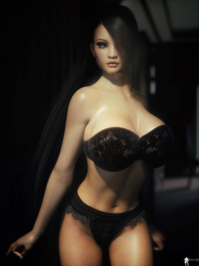 3d lamuserie large_breasts lingerie long_hair panties sabine(lamuserie) strapless_bra underwear