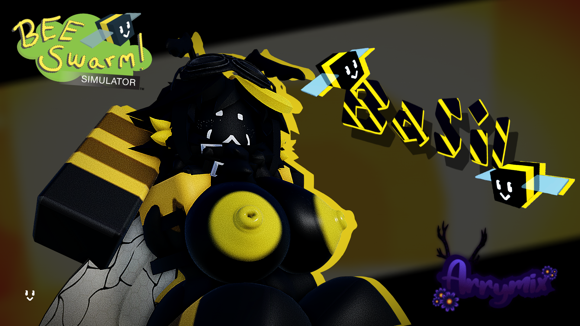 :>, 1girls, 3d, areolae, arrymix, bee, bee swarm simulator, big ass, big breasts, logo, nipples, nude, roblox, roblox game, robloxian, self upload, simple background, tagme, watermark