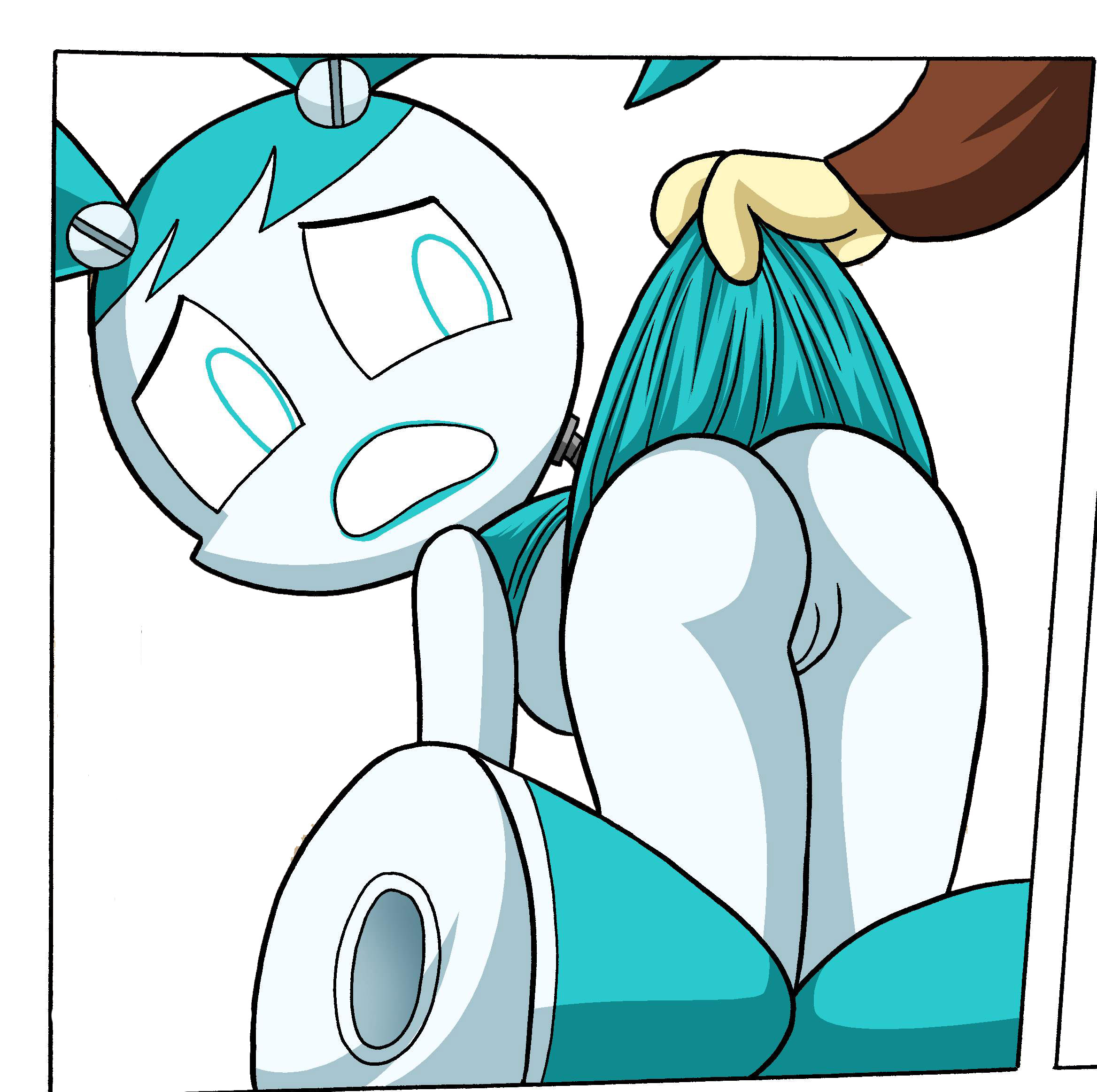 bbmbbf, before rape, comic, edit, female, jenny wakeman, looking back, my life as a teenage robot, nickelodeon, on all fours, pussy, revealing, robot, sheldon lee, skirt lift, smooth skin, vagina, wire, worried, xj-9