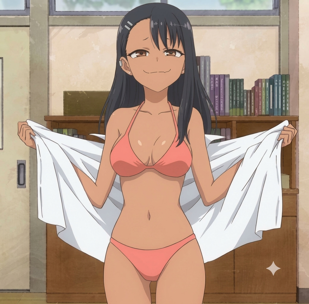ai assisted, bikini, earrings, hayase nagatoro, pink bikini, please don't bully me, nagatoro, smirk