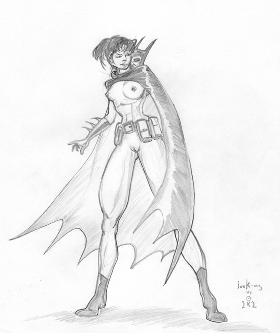 1girls 2002 asian batgirl batman_(series) cassandra_cain dated dc_comics female monochrome nipples solo sunking tagme