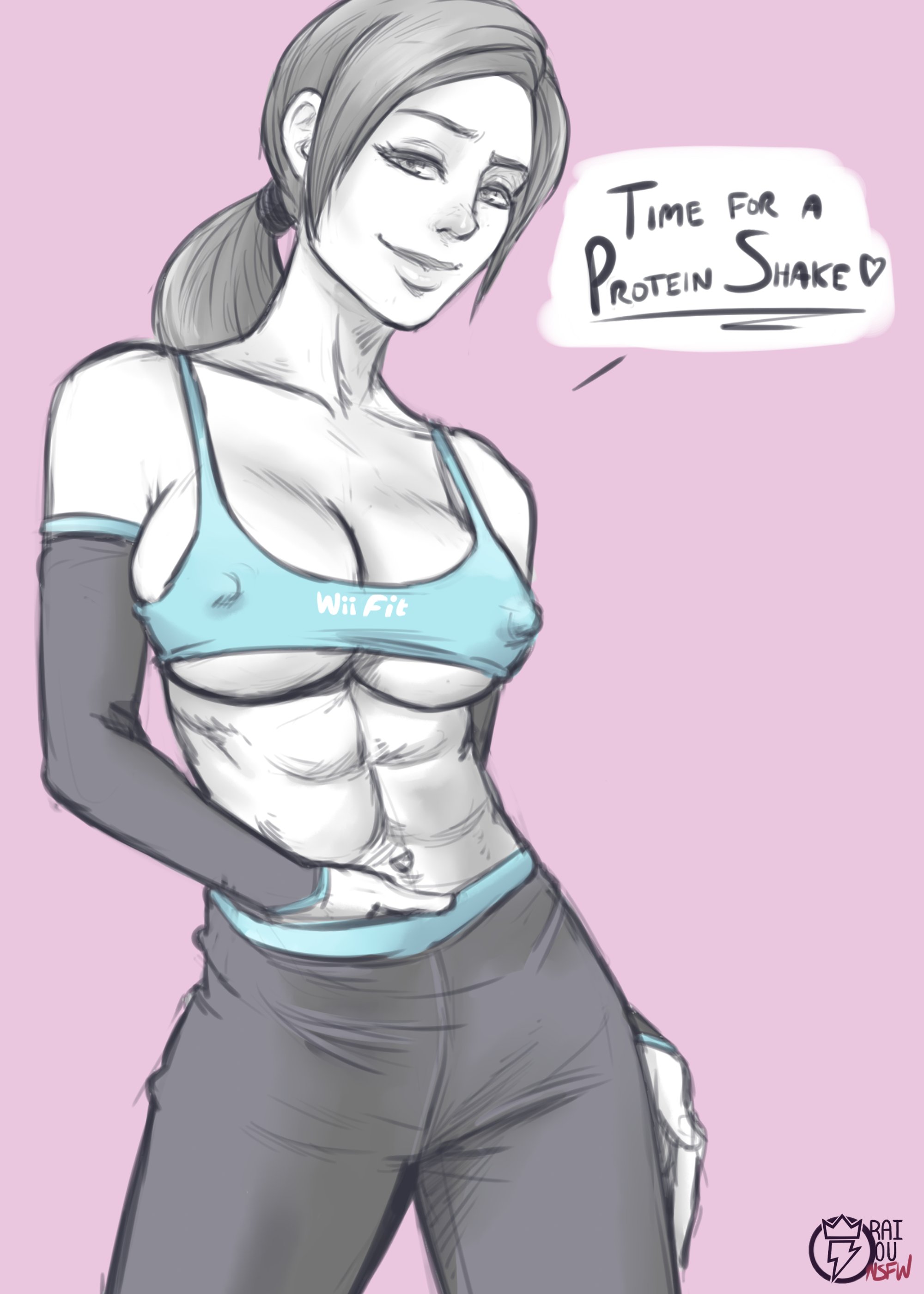 1girls, abs, breasts, cleavage, erect nipples, female, female only, looking at viewer, muscles, muscular, muscular female, nintendo, nipples, raiounsfw, solo, toned, toned female, wii fit, wii fit trainer, wii fit trainer (female)