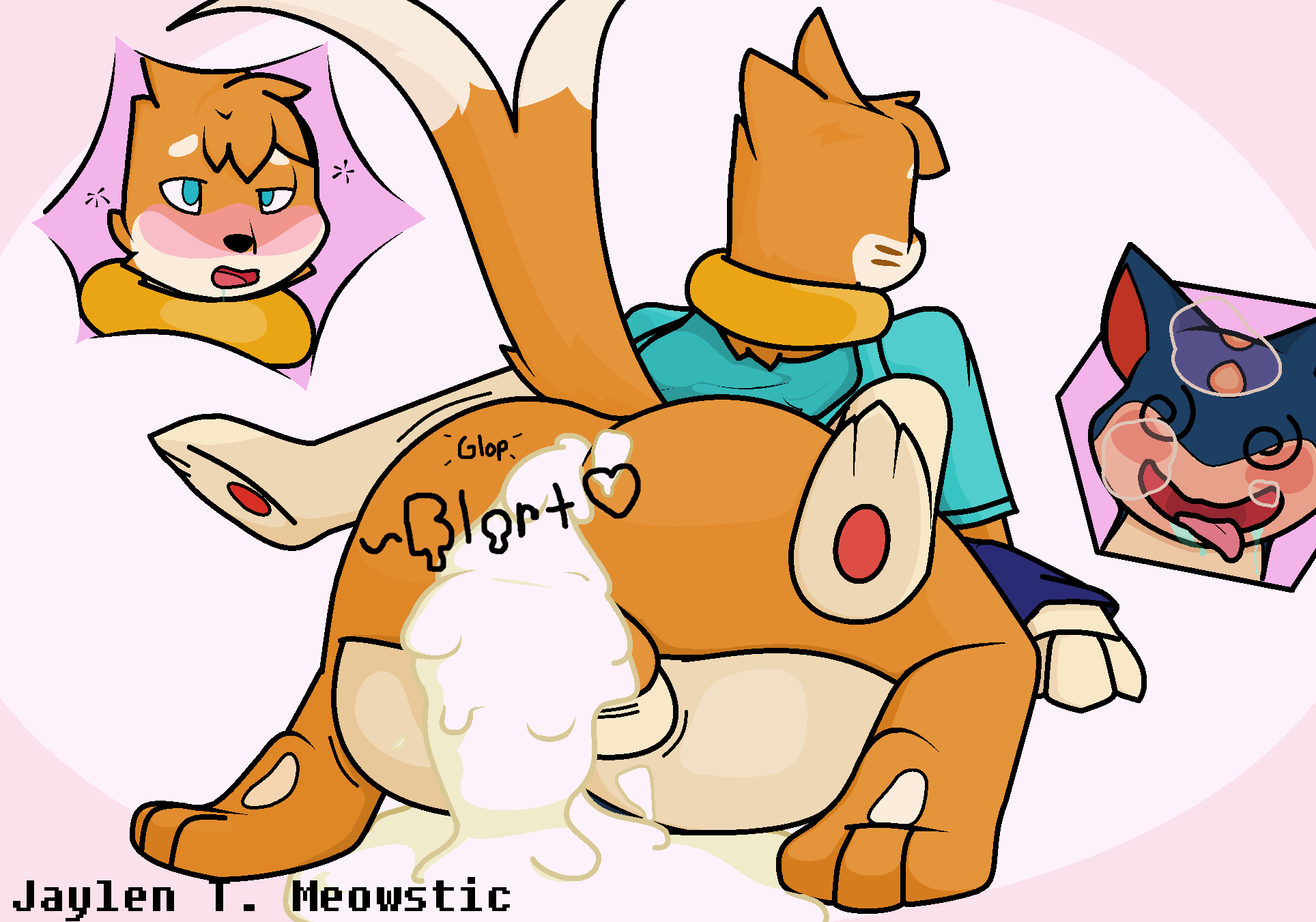 2boys after_sex ahe_gao alternate_color anthro blush bottomless buizel clothed clothing cum cum_from_ass drooling duo excessive_cum feet furry furry_only gay hi_res interspecies jaylen_the_meowstic male male_only mammal nintendo open_mouth original_character otter paws pokémon_(species) pokemon pokemon_(species) pokemon_dppt pokemon_gsc quilava rear_view saliva signature spiral_eyes testicles thick_thighs tongue tongue_out video_games wide_hips yaoi