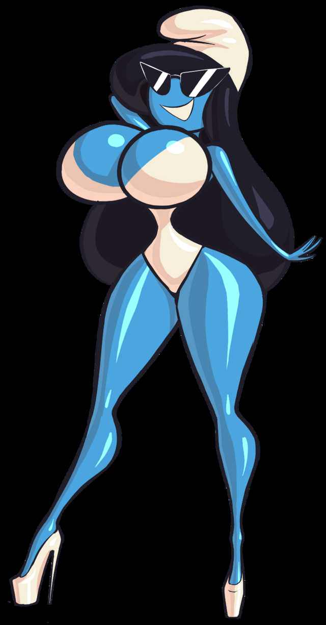 big_breasts black_hair blue_body blue_skin breasts cosplay disney female hat heels high_heels knick_knack large_hips long_hair noonun permanent_smile pixar platform_footwear platform_heels shoes smiling smurf smurfette smurfs sunglasses sunnification swimsuit the_smurfs thin_waist transformation wide_hips